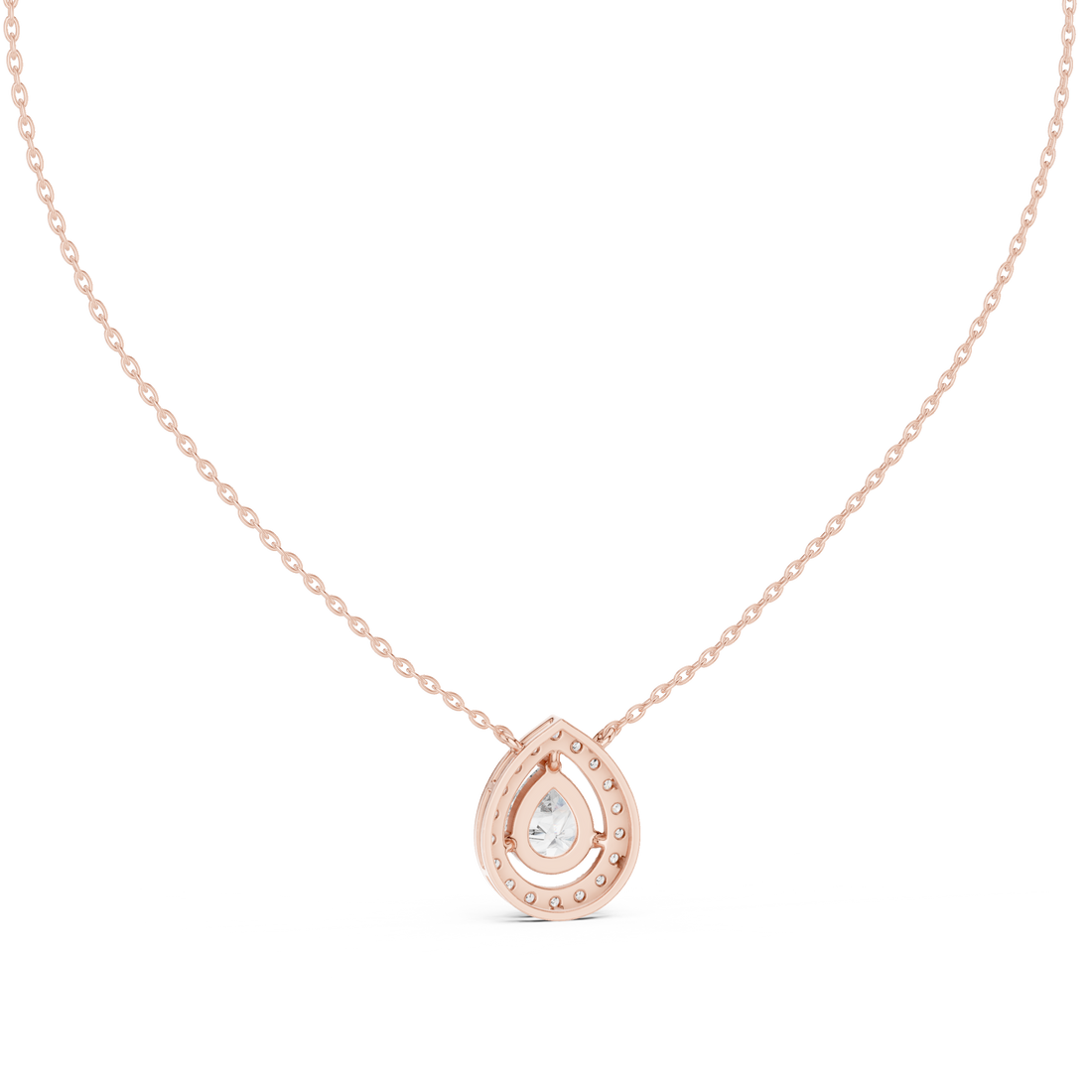 Modern Pear Cut Diamond Halo Pendant, Fine Rose Gold Necklace for Everyday Jewelry