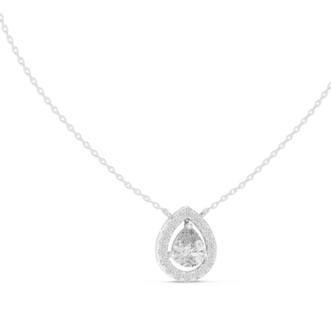 Modern Pear Cut Diamond Halo Pendant, Fine Rose Gold Necklace for Everyday Jewelry
