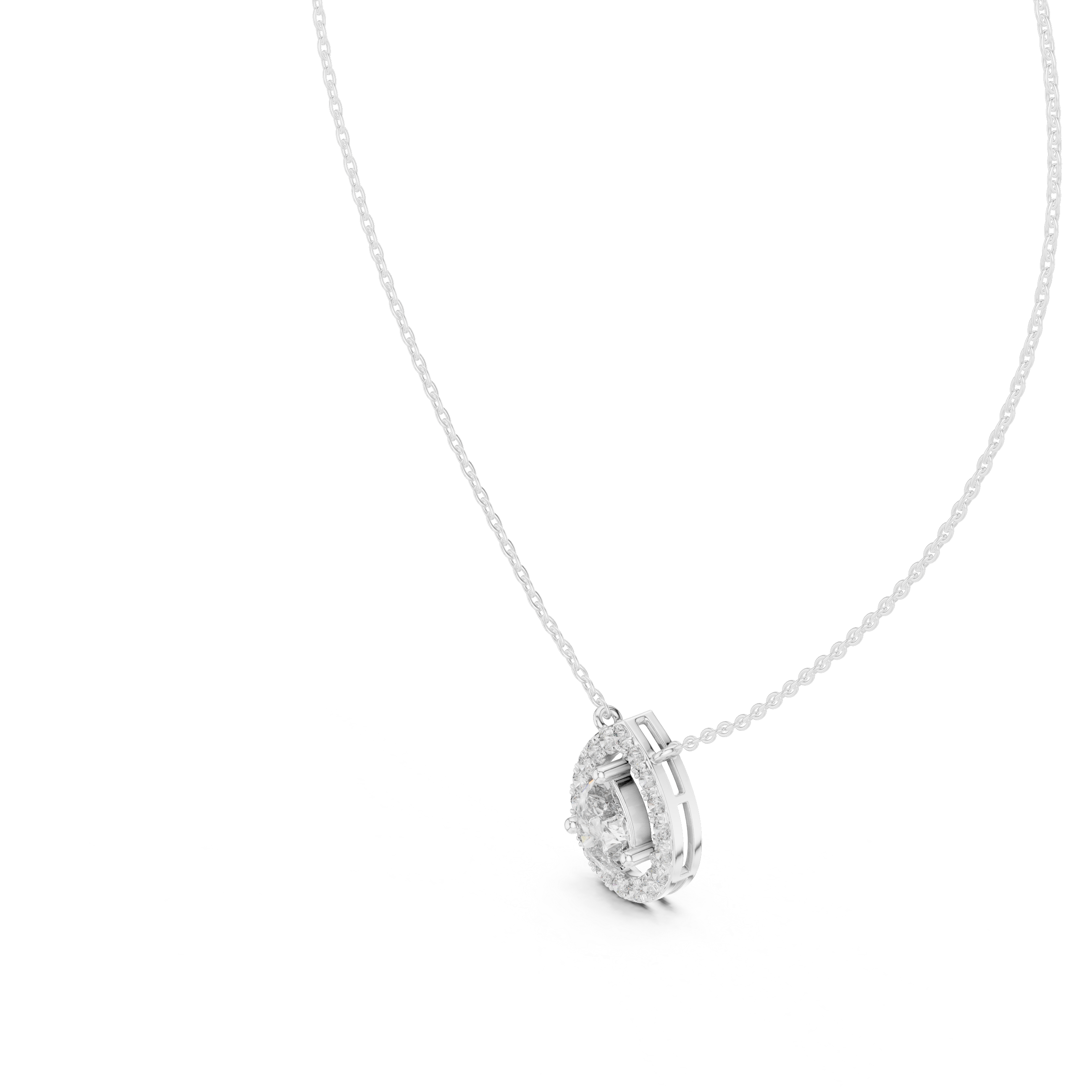 Modern Pear Cut Diamond Halo Pendant, Fine Rose Gold Necklace for Everyday Jewelry