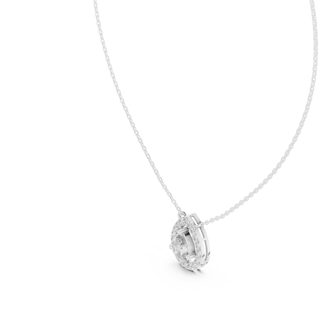 Modern Pear Cut Diamond Halo Pendant, Fine Rose Gold Necklace for Everyday Jewelry
