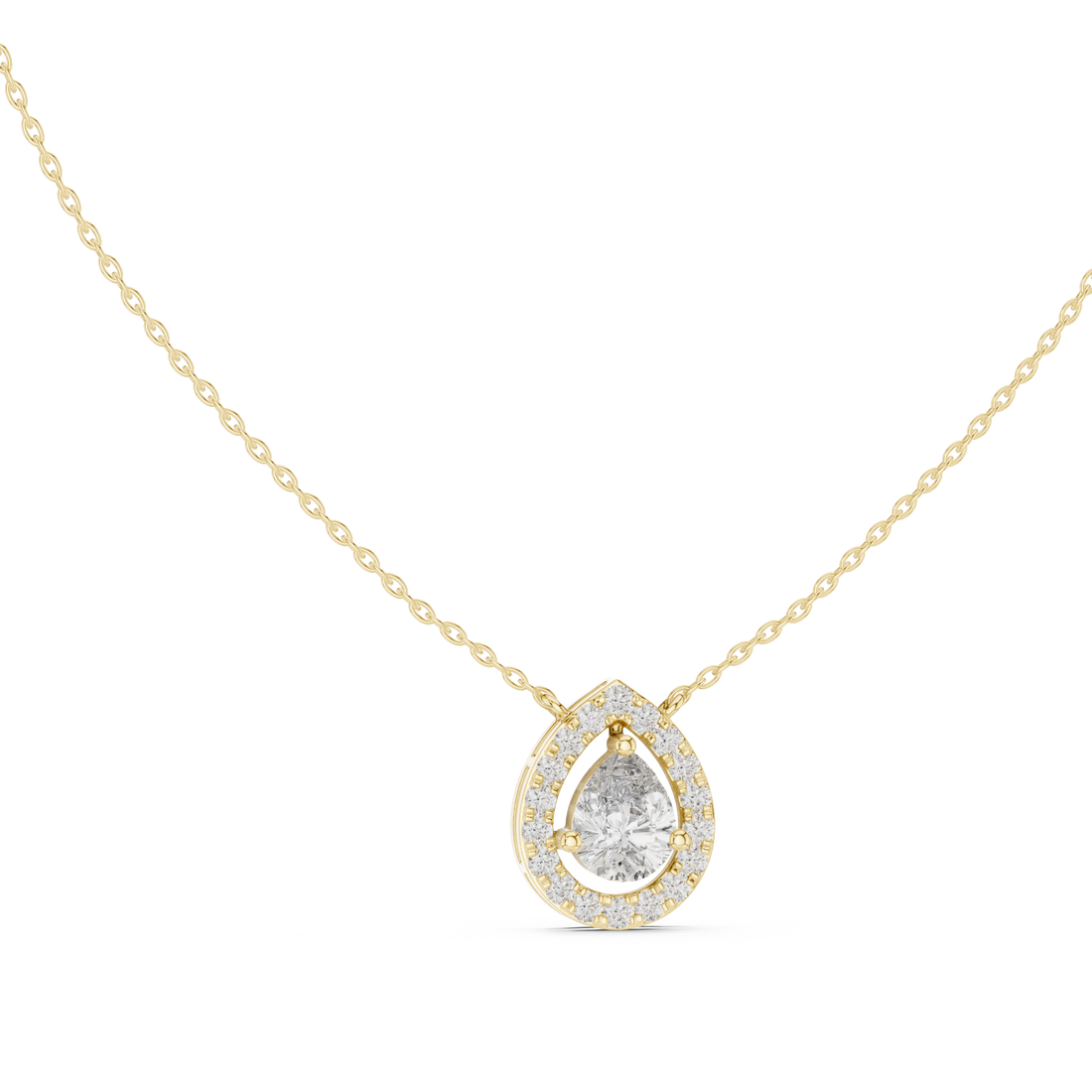 Modern Pear Cut Diamond Halo Pendant, Fine Rose Gold Necklace for Everyday Jewelry