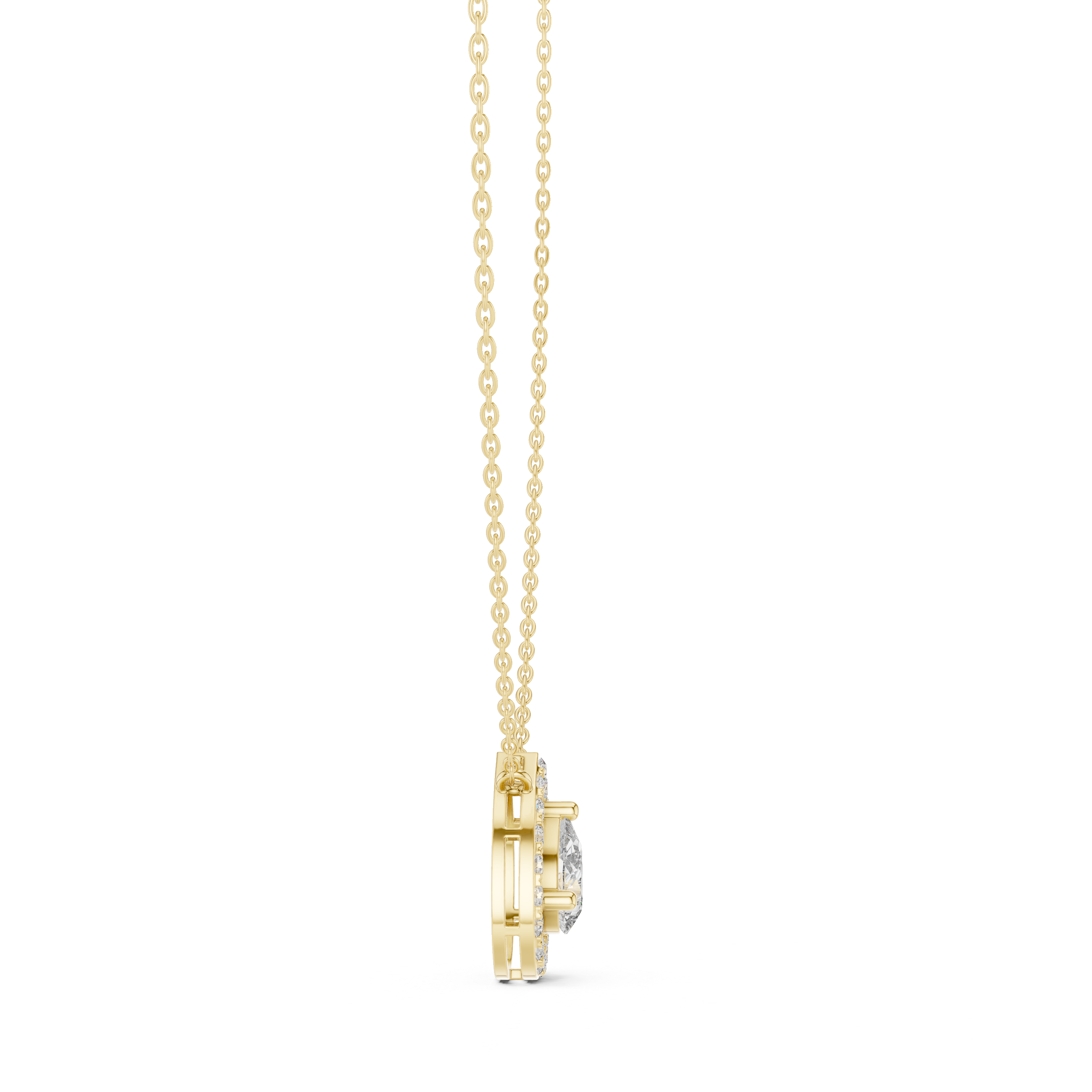 Modern Pear Cut Diamond Halo Pendant, Fine Rose Gold Necklace for Everyday Jewelry