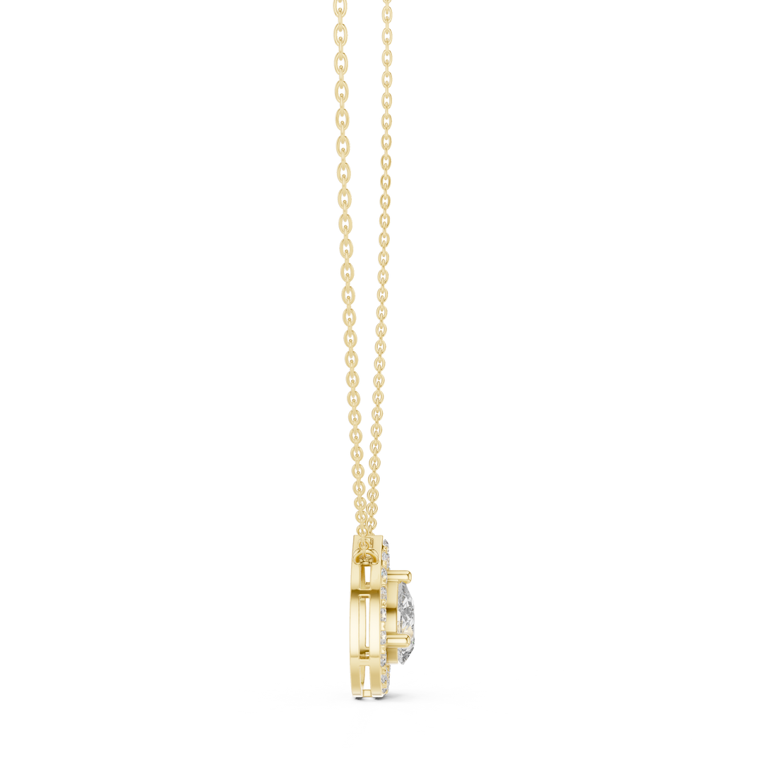 Modern Pear Cut Diamond Halo Pendant, Fine Rose Gold Necklace for Everyday Jewelry