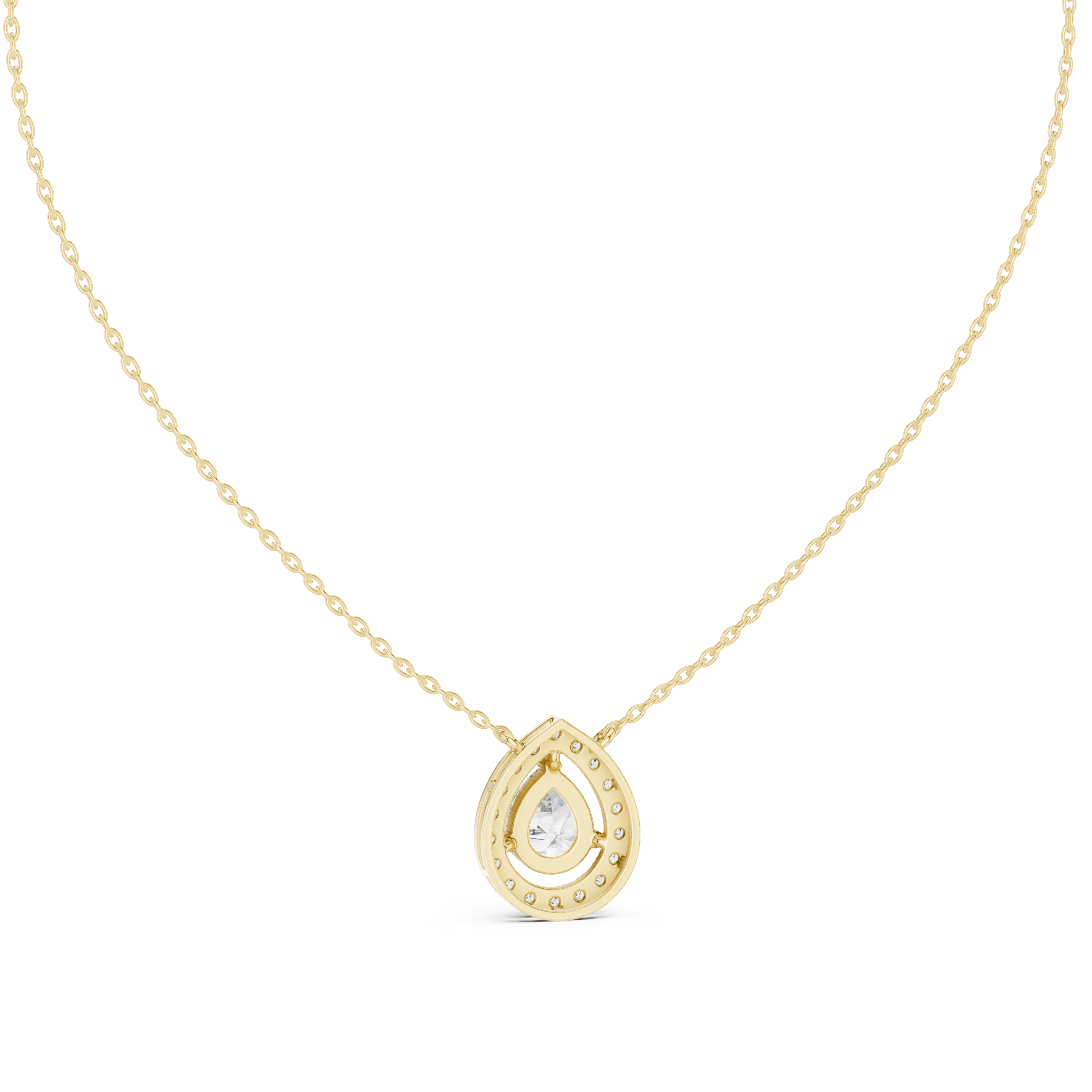 Modern Pear Cut Diamond Halo Pendant, Fine Rose Gold Necklace for Everyday Jewelry