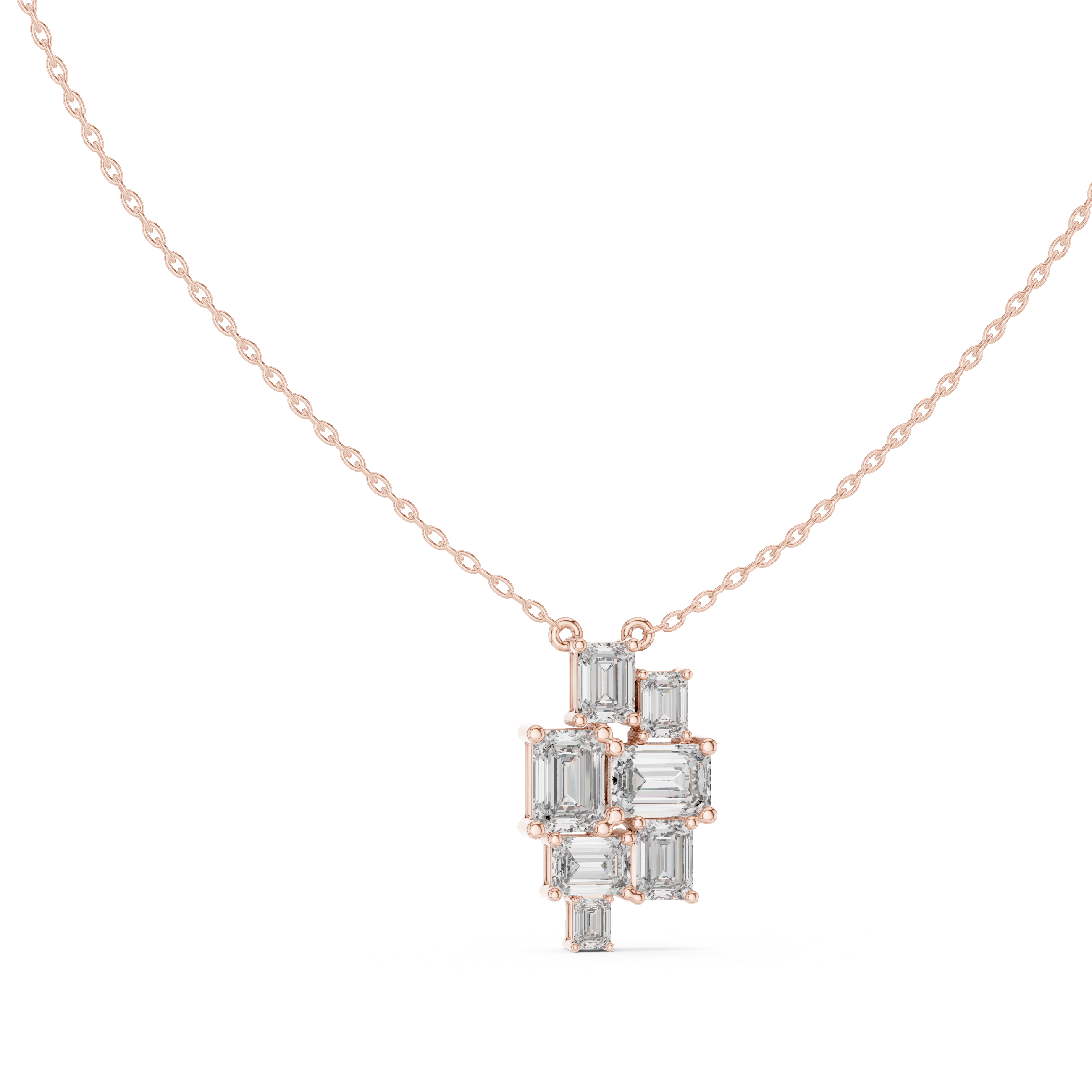 Multiple Emerald Diamond Pendant , Stylish Rose Gold Jewelry Gift for Women's