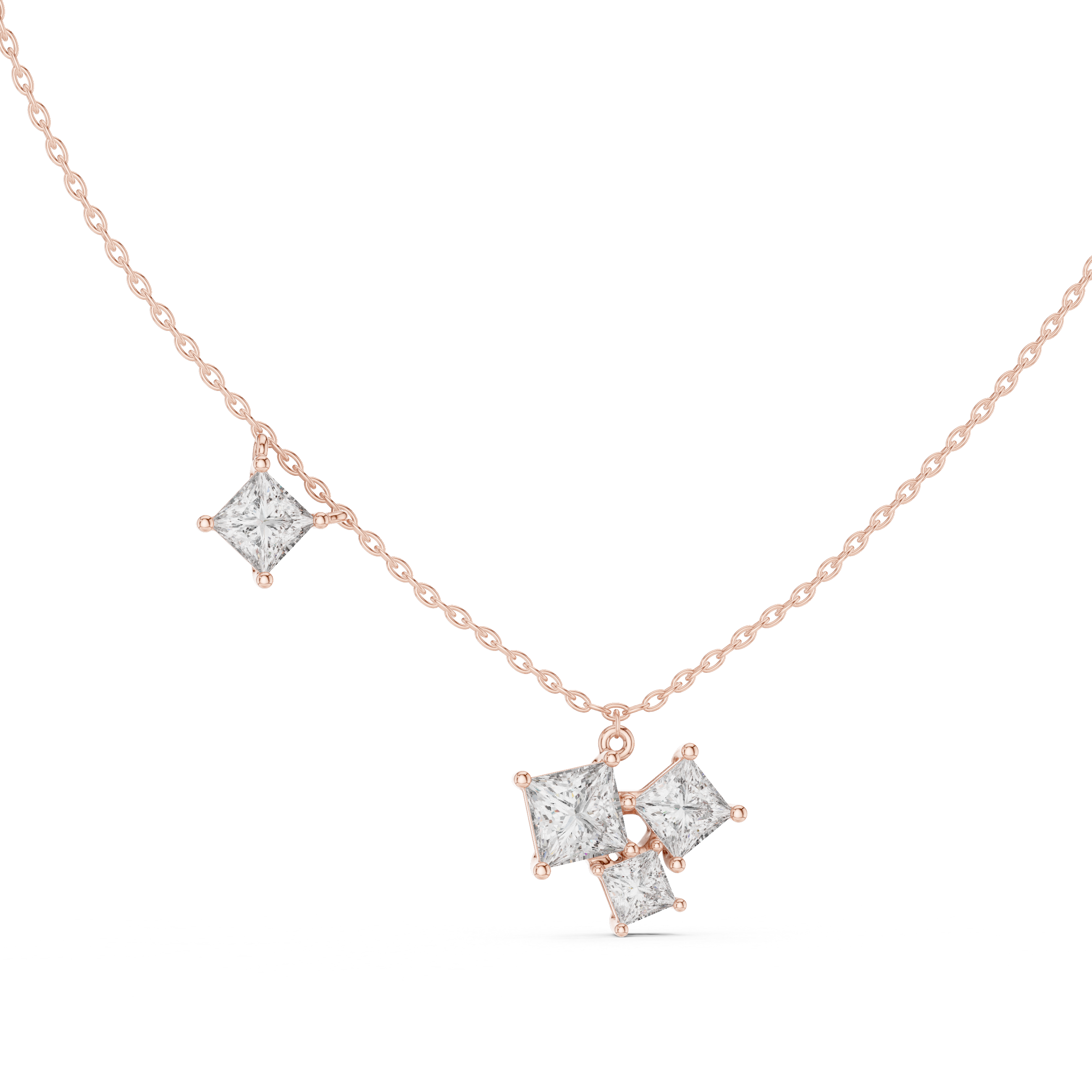 Luxury Three Stone Diamond Necklace, Minimal Gold Trilogy Pendant for Women