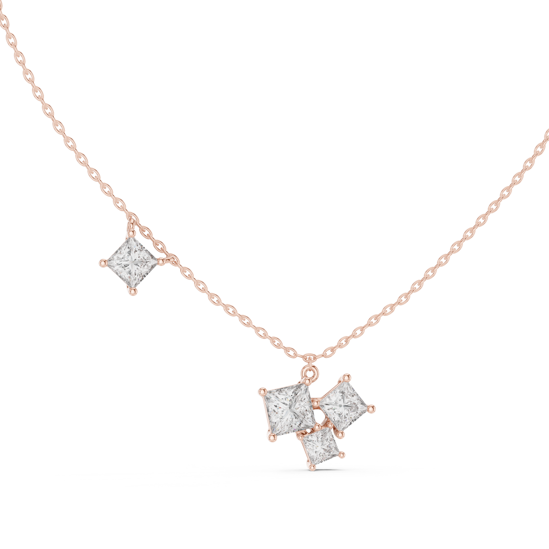 Luxury Three Stone Diamond Necklace, Minimal Gold Trilogy Pendant for Women