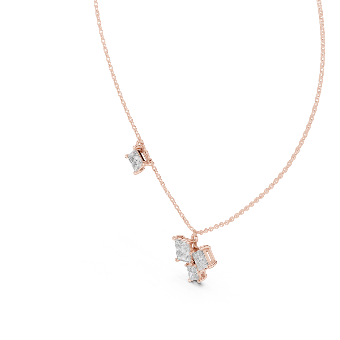 Luxury Three Stone Diamond Necklace, Minimal Gold Trilogy Pendant for Women