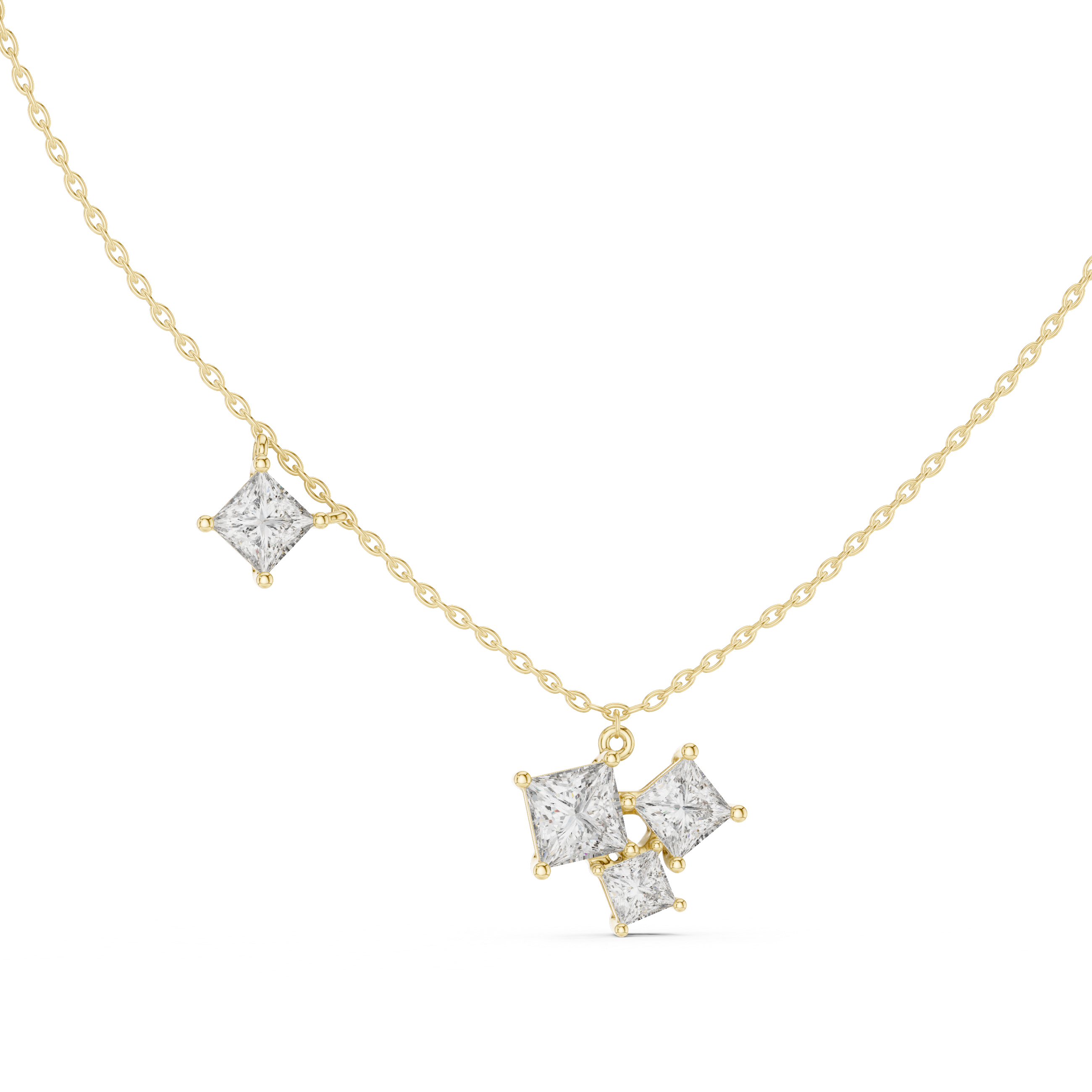 Luxury Three Stone Diamond Necklace, Minimal Gold Trilogy Pendant for Women