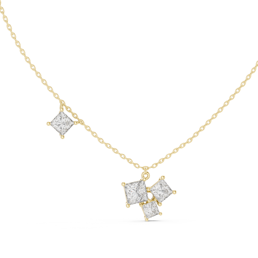 Luxury Three Stone Diamond Necklace, Minimal Gold Trilogy Pendant for Women