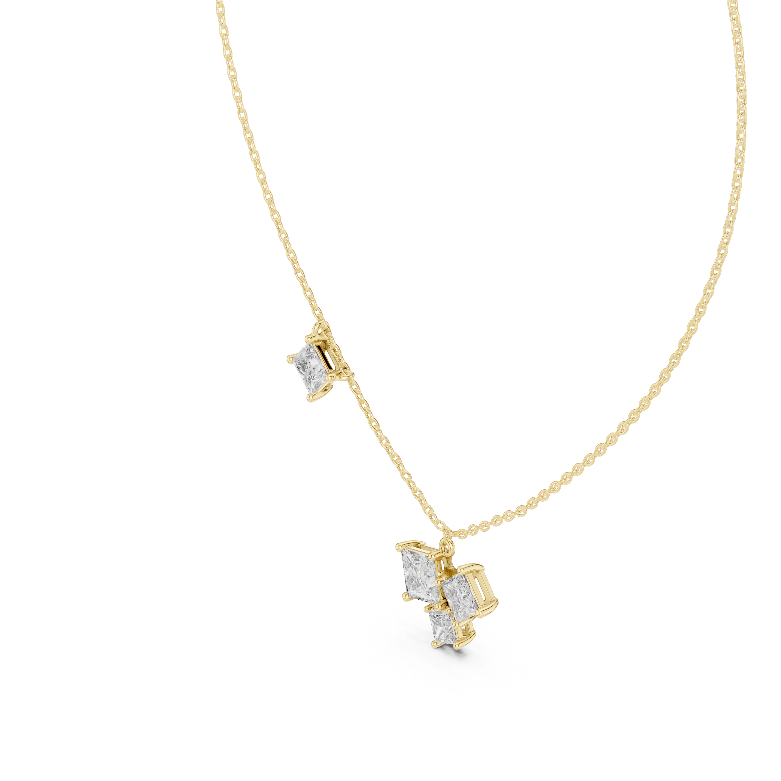 Luxury Three Stone Diamond Necklace, Minimal Gold Trilogy Pendant for Women