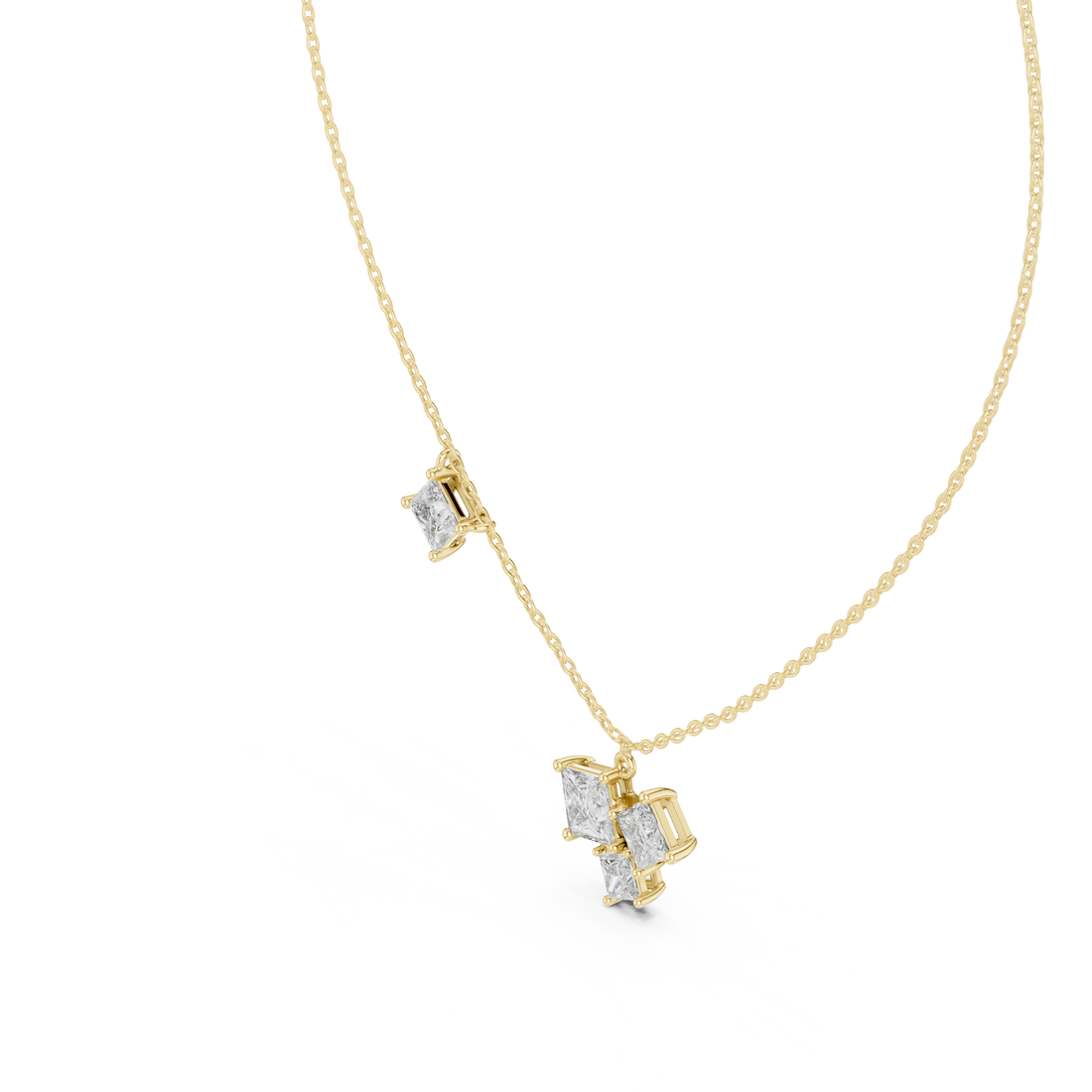 Luxury Three Stone Diamond Necklace, Minimal Gold Trilogy Pendant for Women