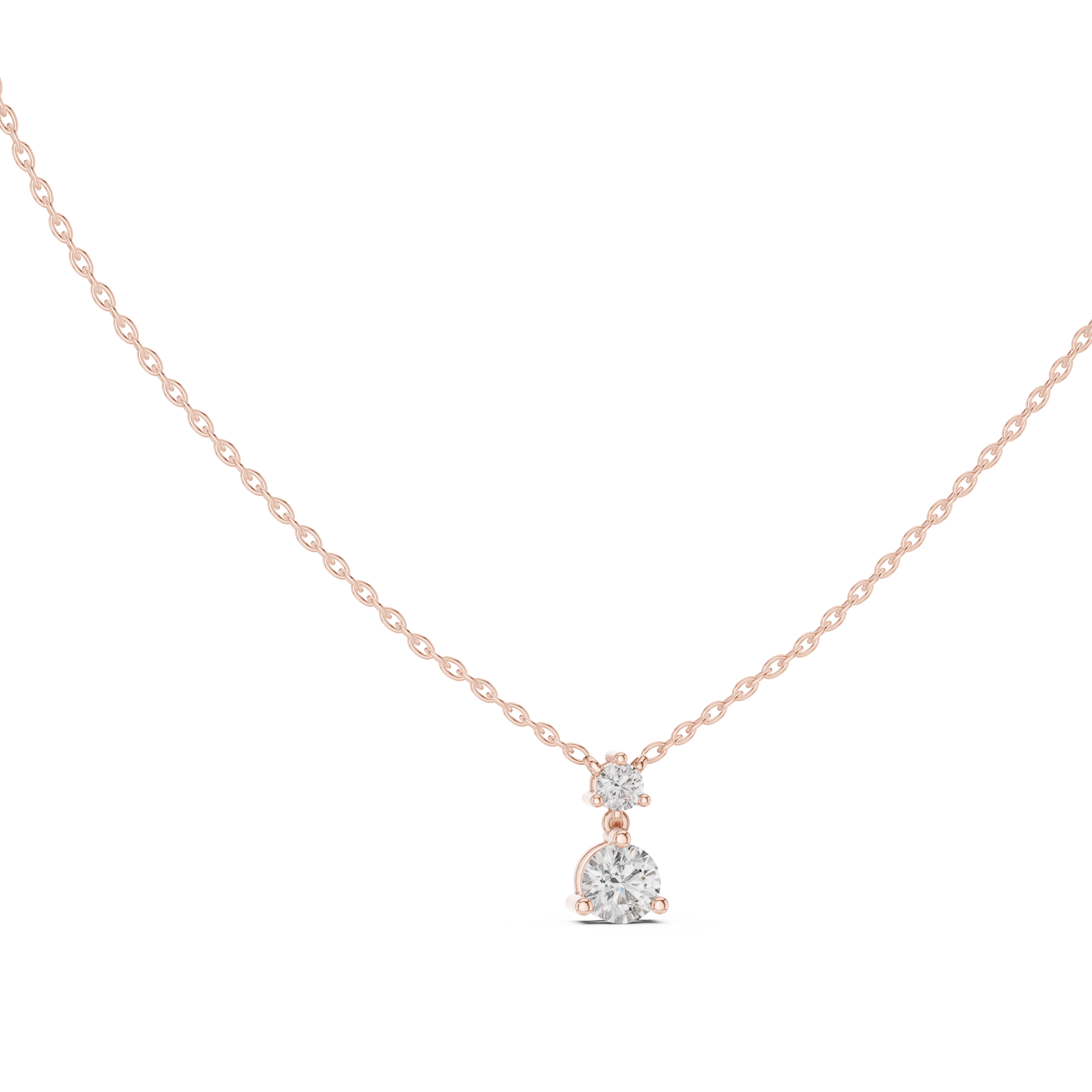 Rose Gold Round Cut Diamond Necklace, Dainty Pendant for Everyday Wear & Anniversary Gift