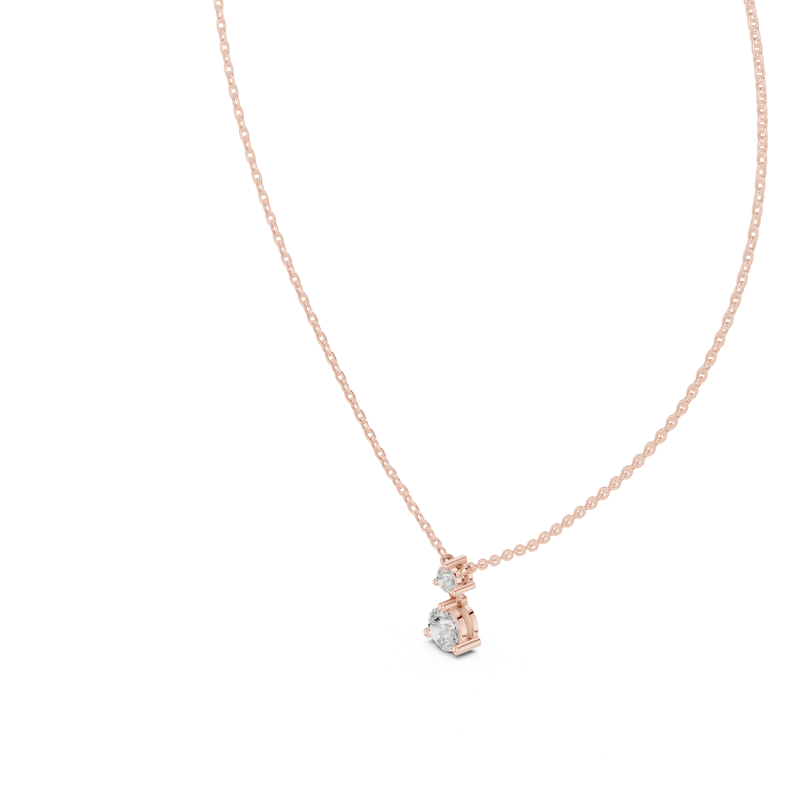Rose Gold Round Cut Diamond Necklace, Dainty Pendant for Everyday Wear & Anniversary Gift