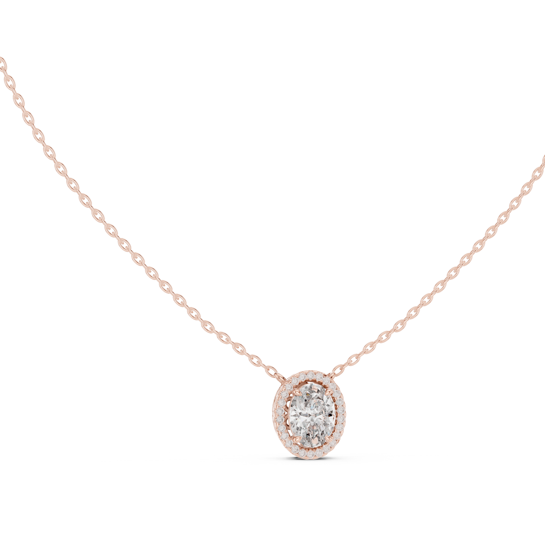Luxury Oval Diamond Halo Pendant, Chic Rose Gold Necklace for Women Fine Jewelry Gift