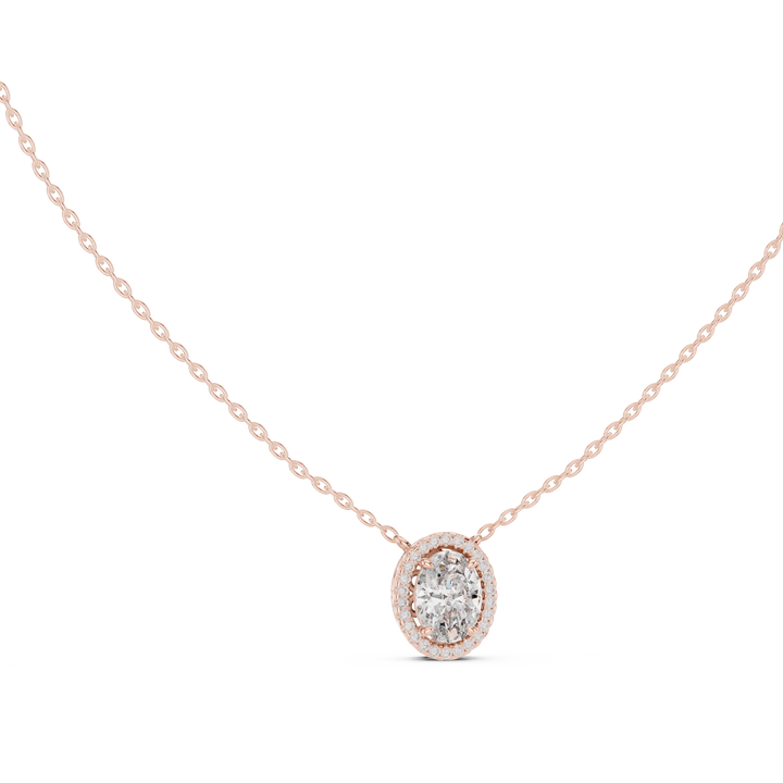 Luxury Oval Diamond Halo Pendant, Chic Rose Gold Necklace for Women Fine Jewelry Gift