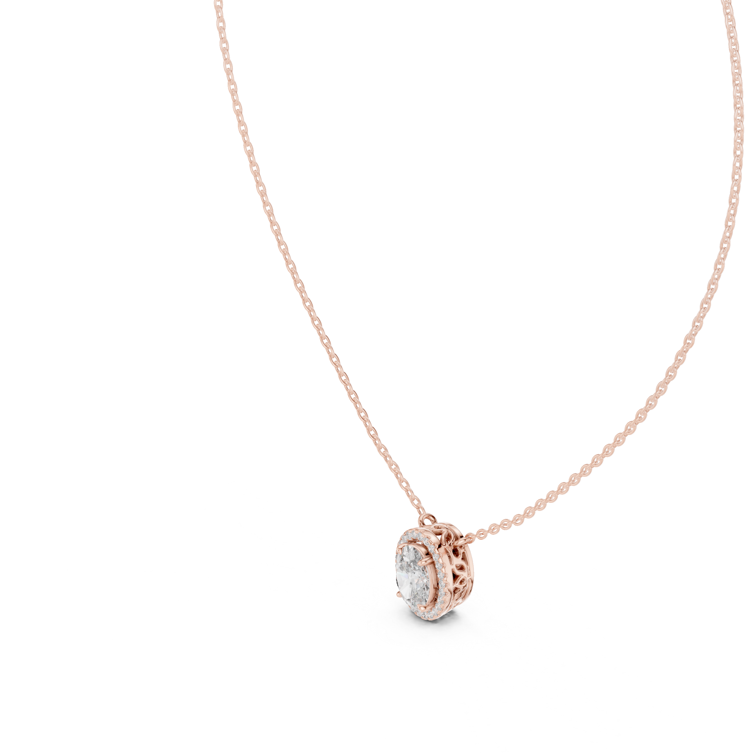 Luxury Oval Diamond Halo Pendant, Chic Rose Gold Necklace for Women Fine Jewelry Gift