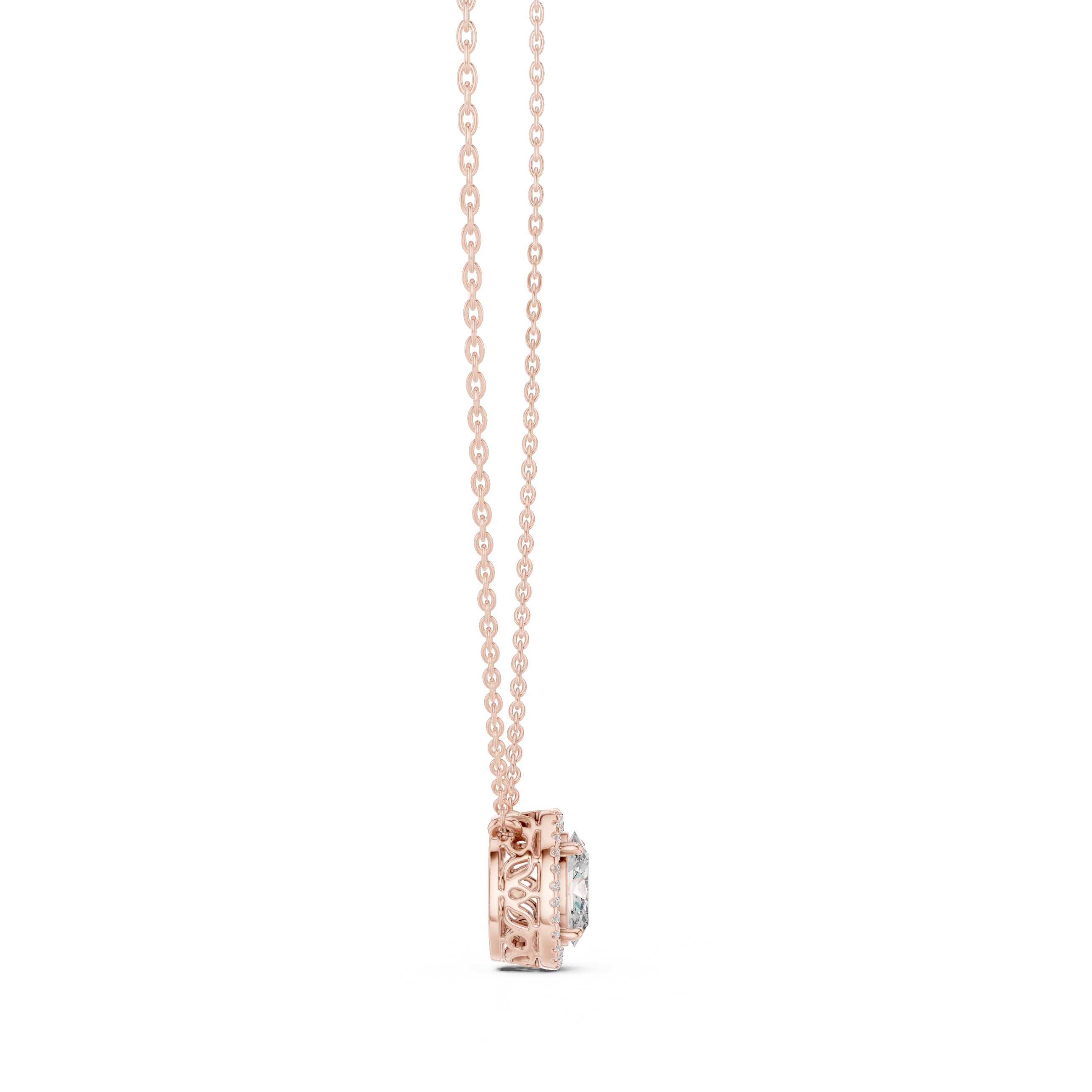 Luxury Oval Diamond Halo Pendant, Chic Rose Gold Necklace for Women Fine Jewelry Gift