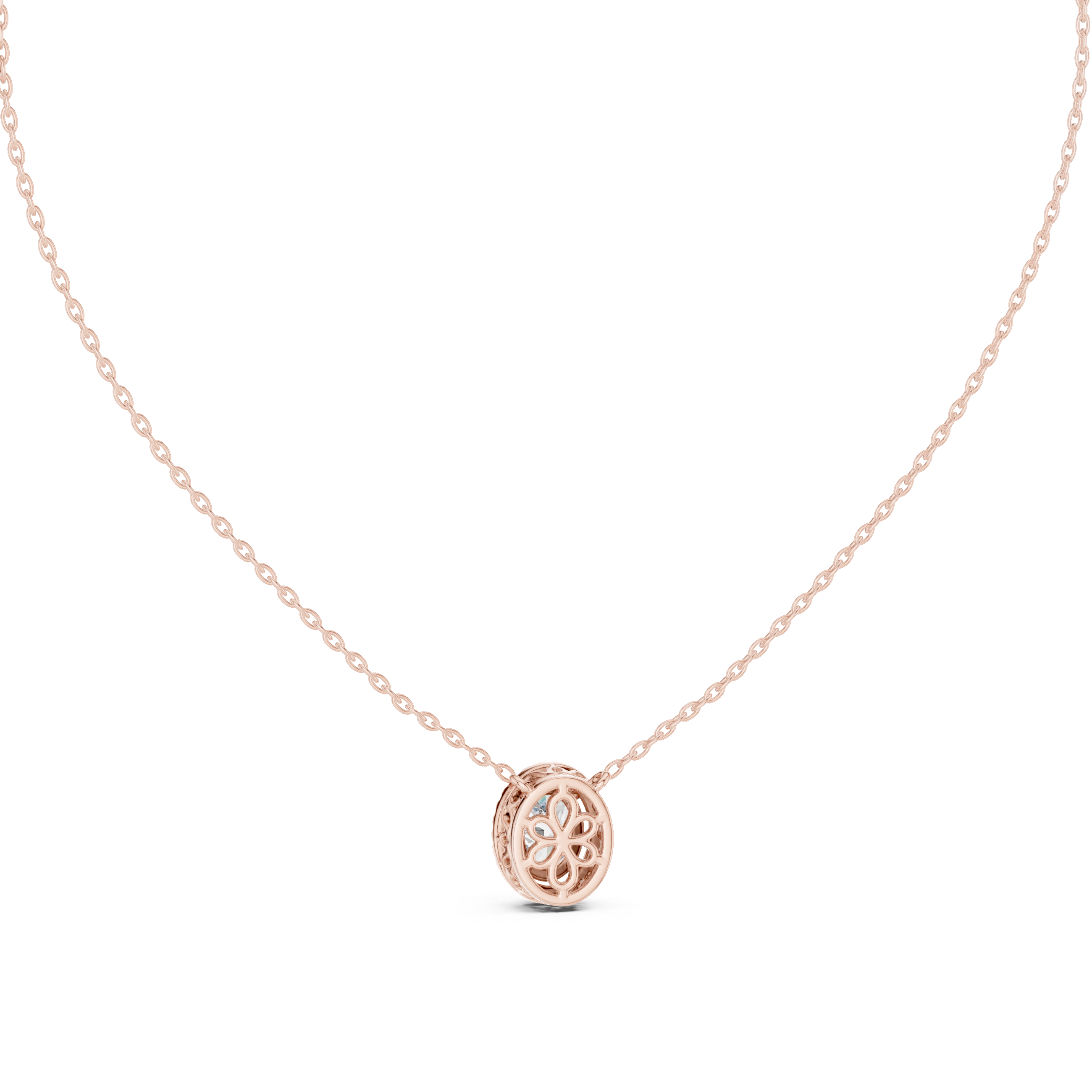 Luxury Oval Diamond Halo Pendant, Chic Rose Gold Necklace for Women Fine Jewelry Gift