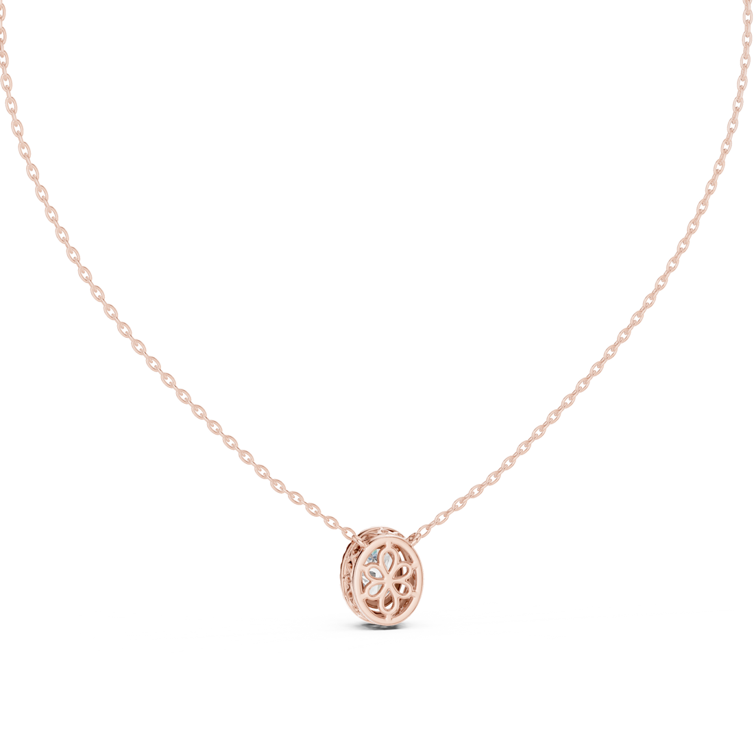 Luxury Oval Diamond Halo Pendant, Chic Rose Gold Necklace for Women Fine Jewelry Gift