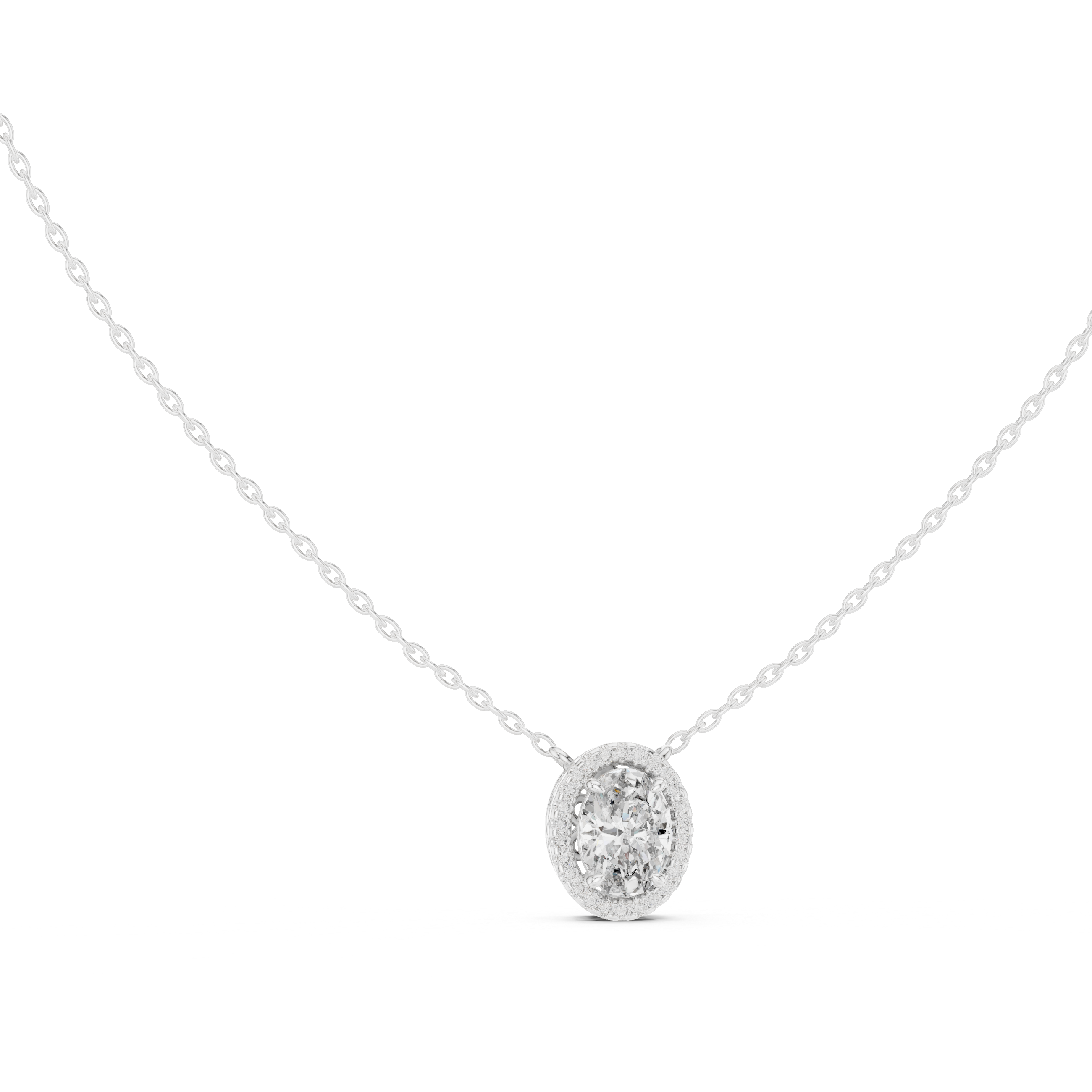 Luxury Oval Diamond Halo Pendant, Chic Rose Gold Necklace for Women Fine Jewelry Gift
