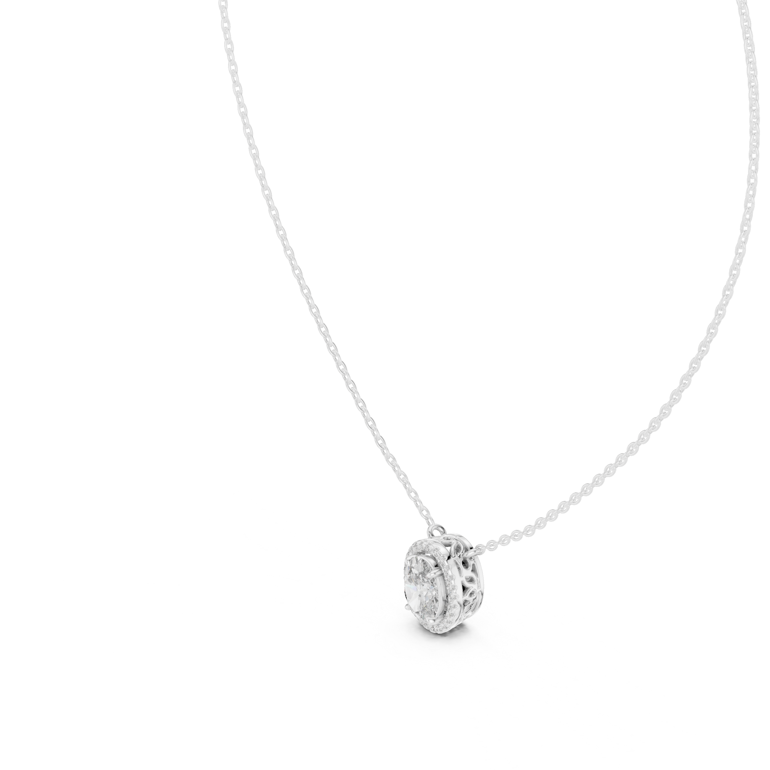 Luxury Oval Diamond Halo Pendant, Chic Rose Gold Necklace for Women Fine Jewelry Gift