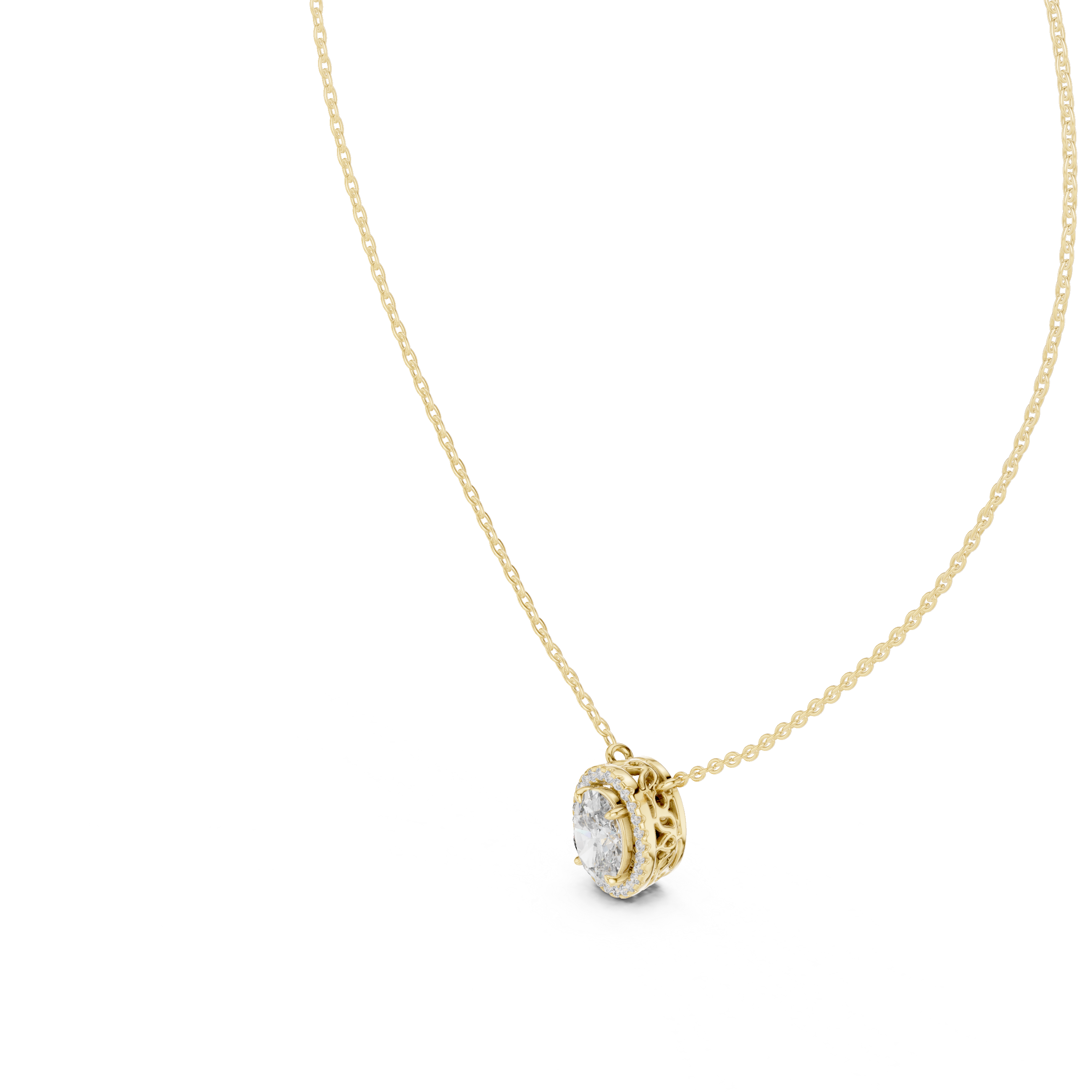 Luxury Oval Diamond Halo Pendant, Chic Rose Gold Necklace for Women Fine Jewelry Gift