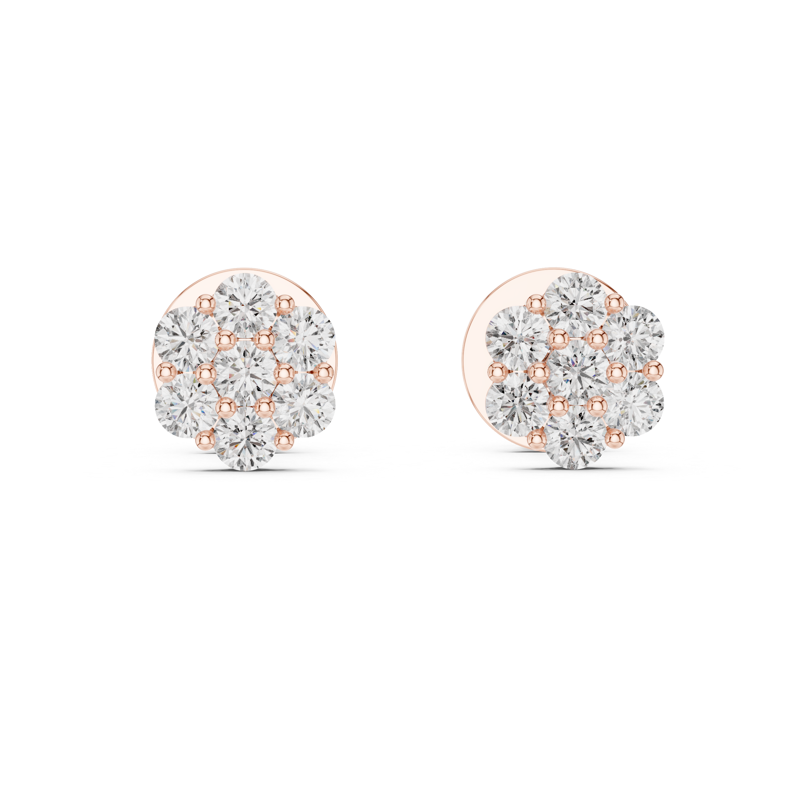 Trendy Round Diamond Cluster Earrings with Prong Setting