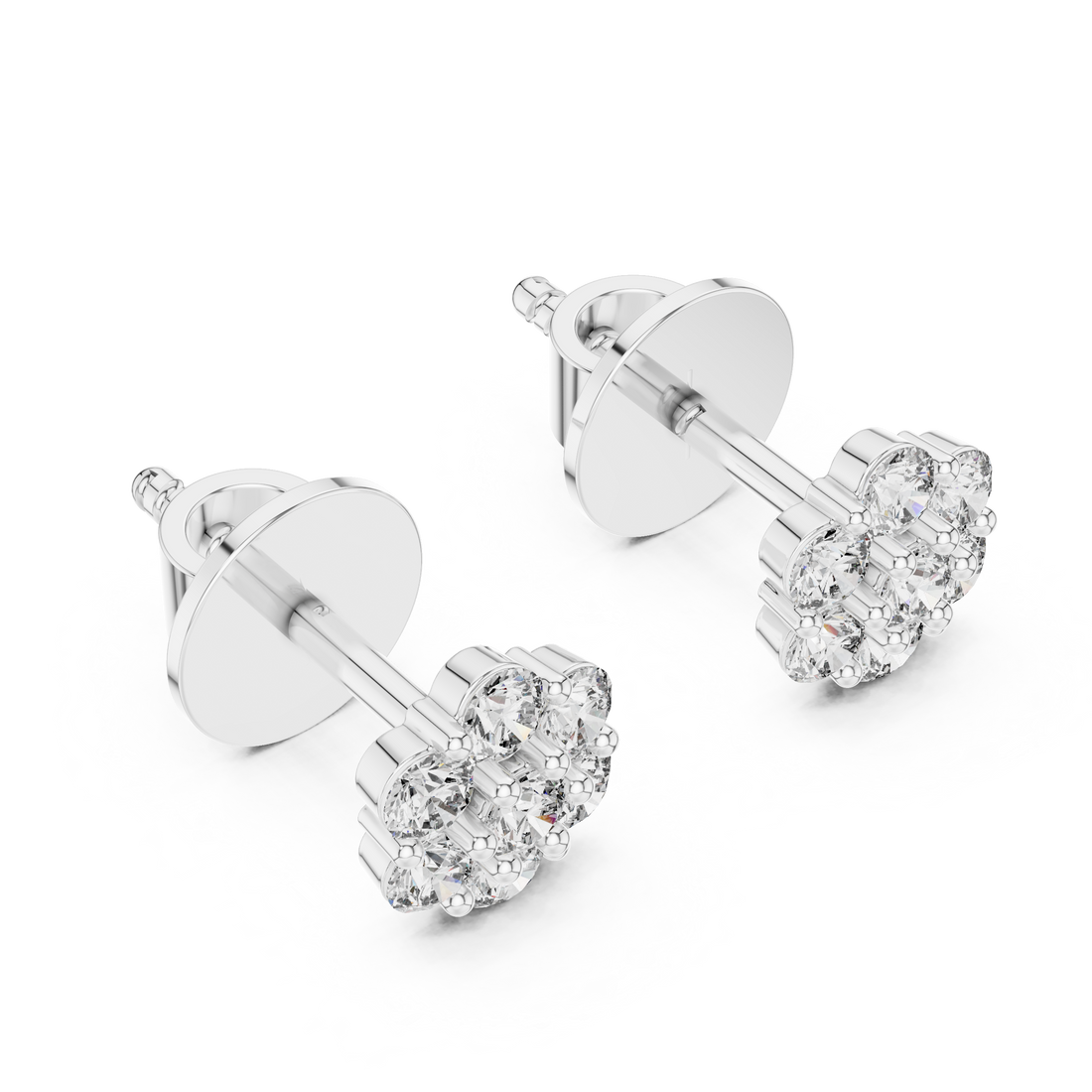 Trendy Round Diamond Cluster Earrings with Prong Setting