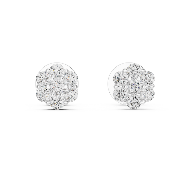 Trendy Round Diamond Cluster Earrings with Prong Setting