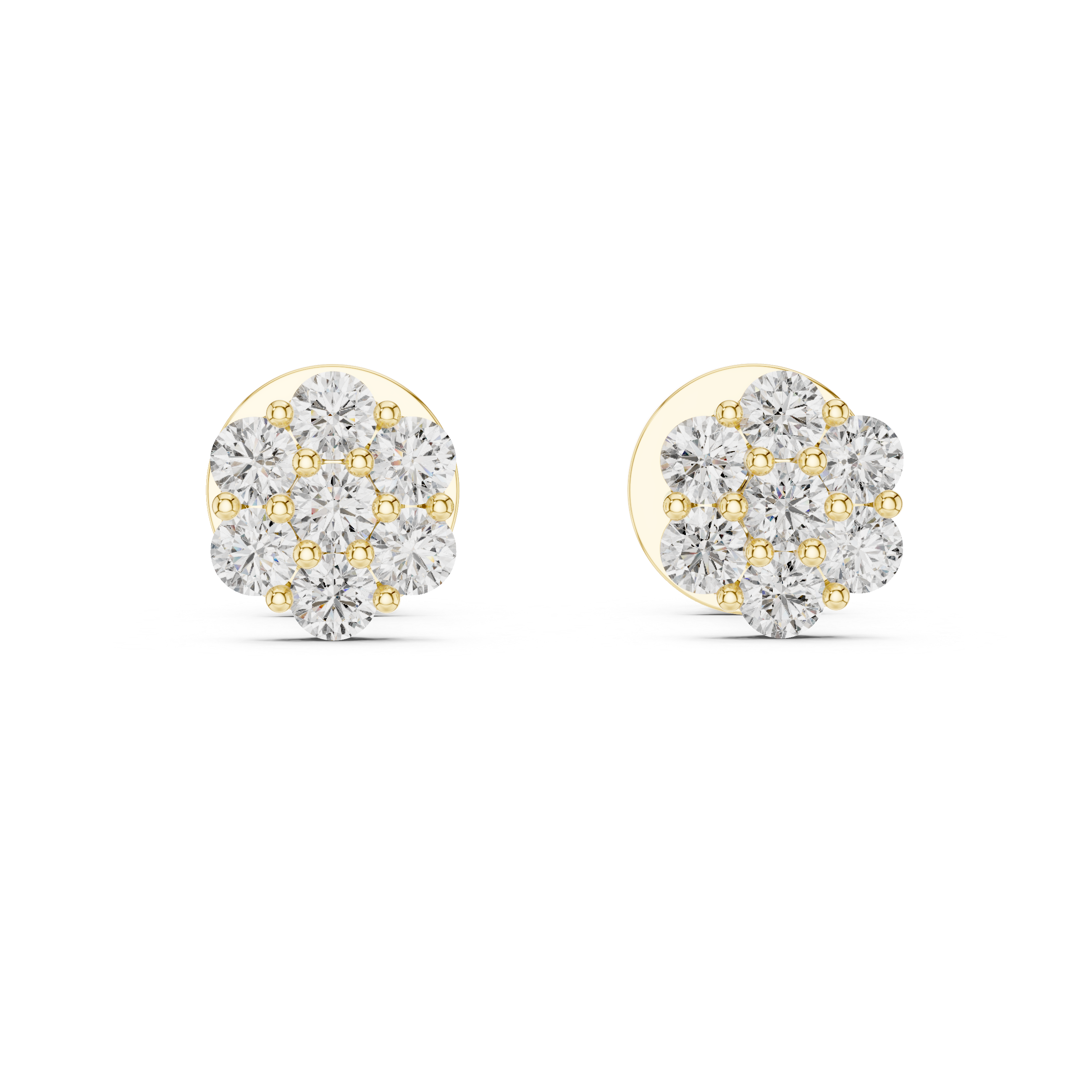 Trendy Round Diamond Cluster Earrings with Prong Setting