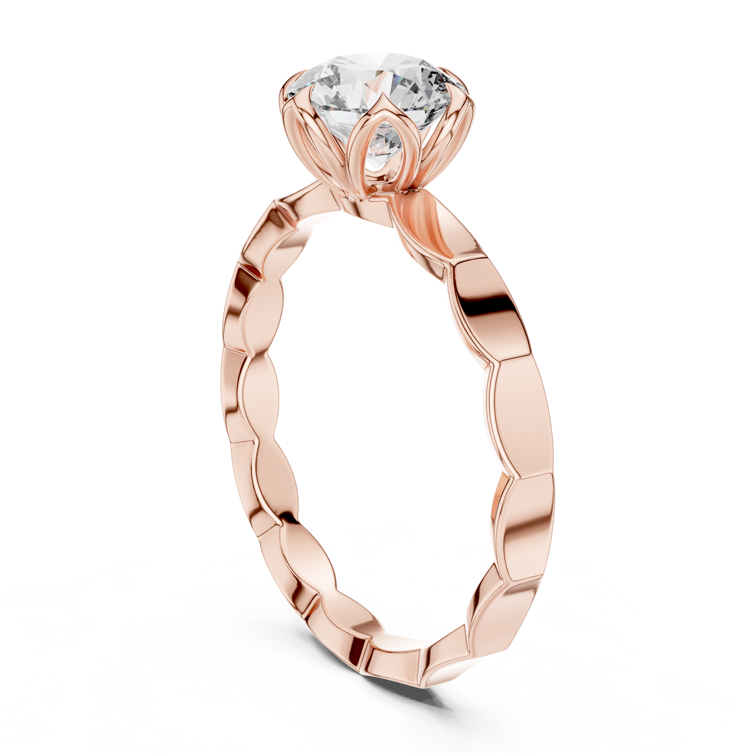 Delicate Floral Solitaire 1 Ct Round Diamond Engagement Ring