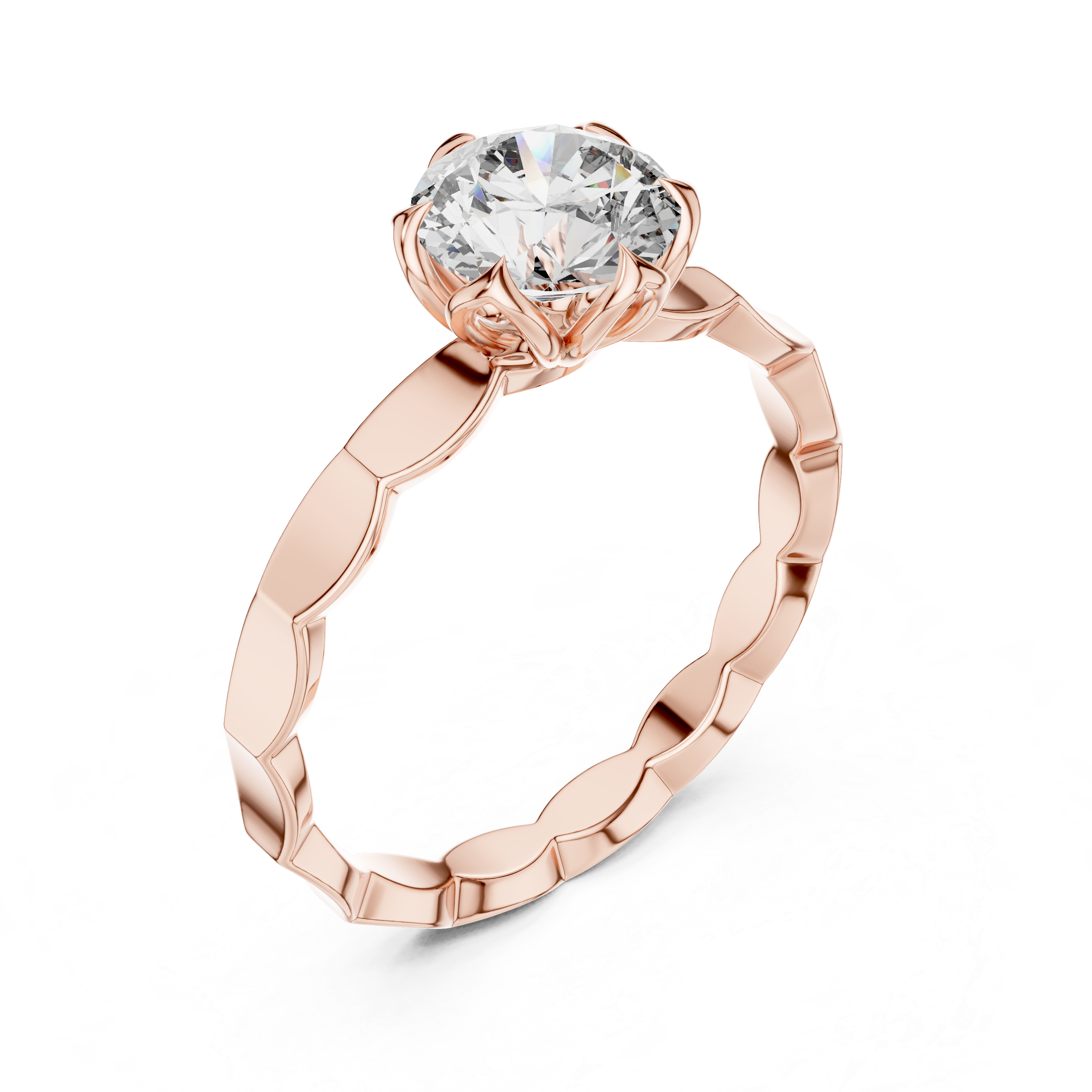 Delicate Floral Solitaire 1 Ct Round Diamond Engagement Ring