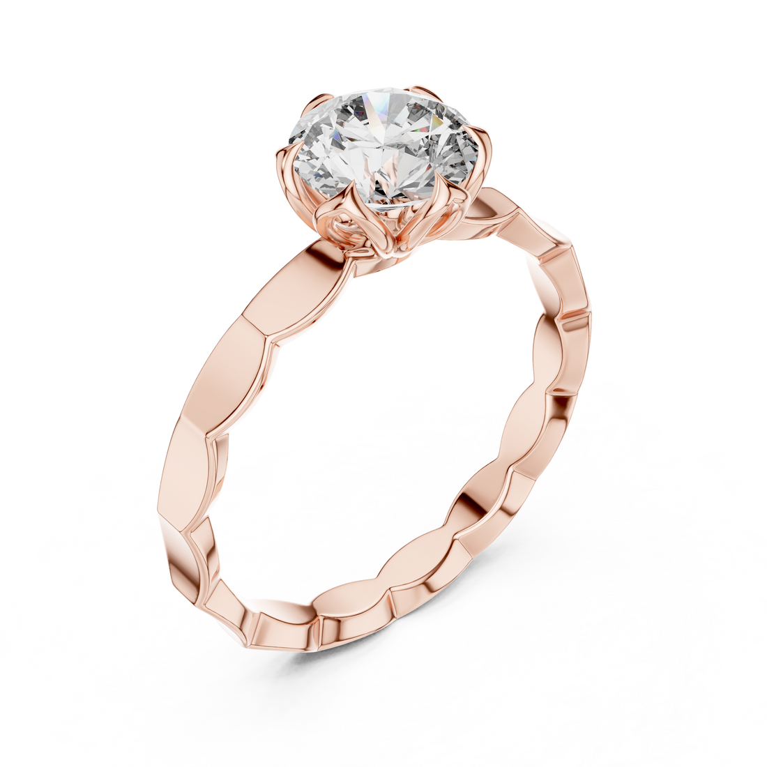 Delicate Floral Solitaire 1 Ct Round Diamond Engagement Ring