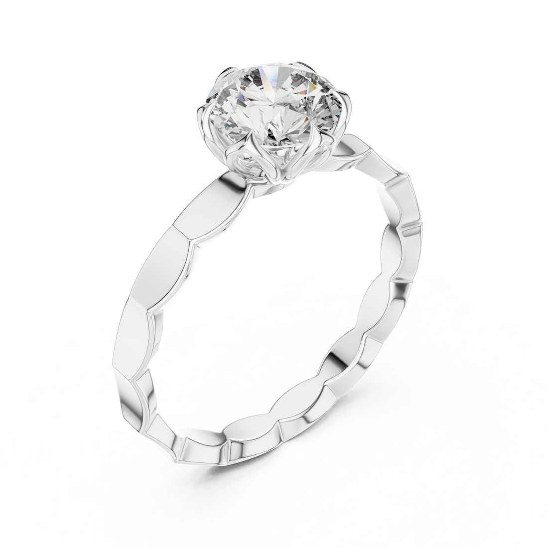 Delicate Floral Solitaire 1 Ct Round Diamond Engagement Ring