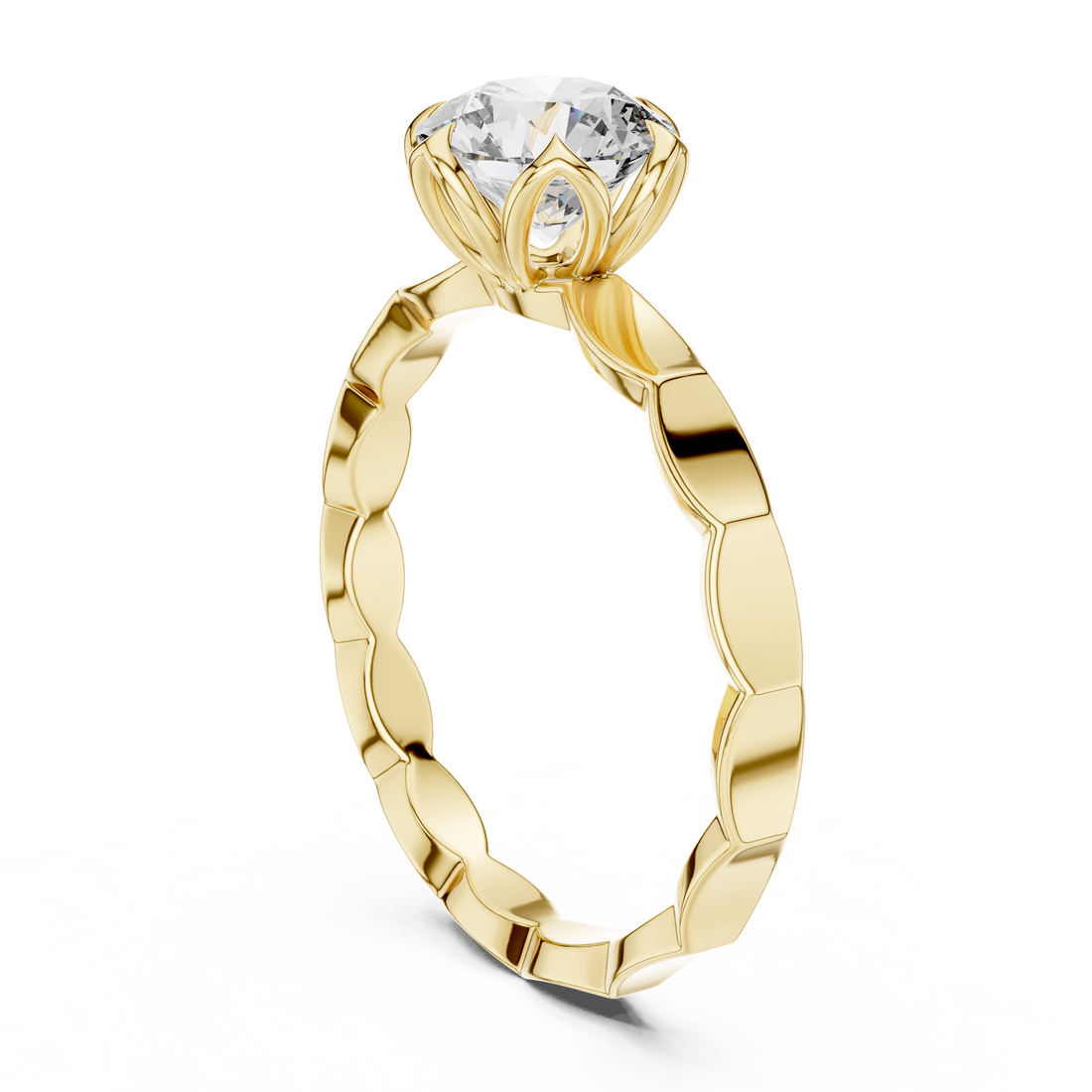 Delicate Floral Solitaire 1 Ct Round Diamond Engagement Ring