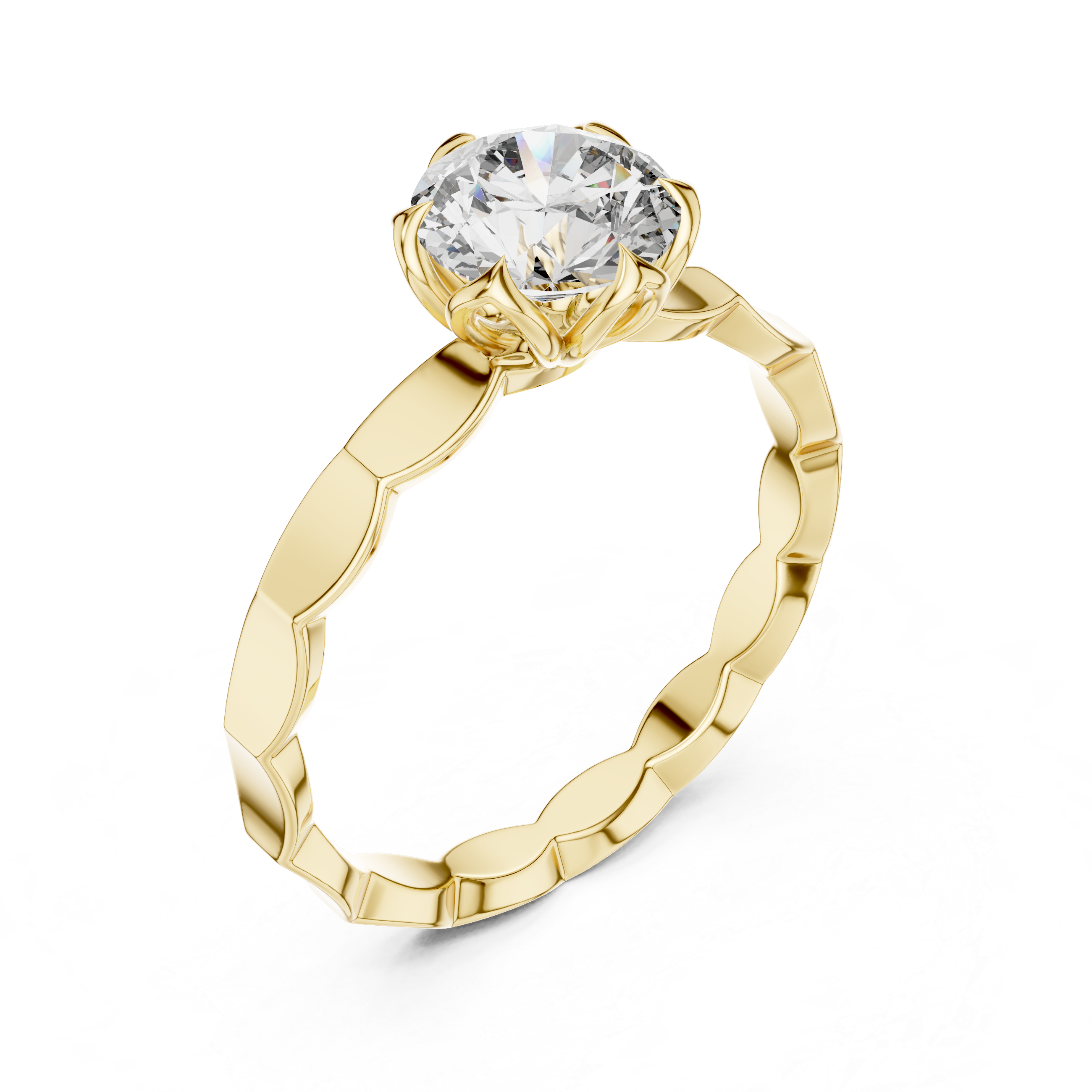 Delicate Floral Solitaire 1 Ct Round Diamond Engagement Ring
