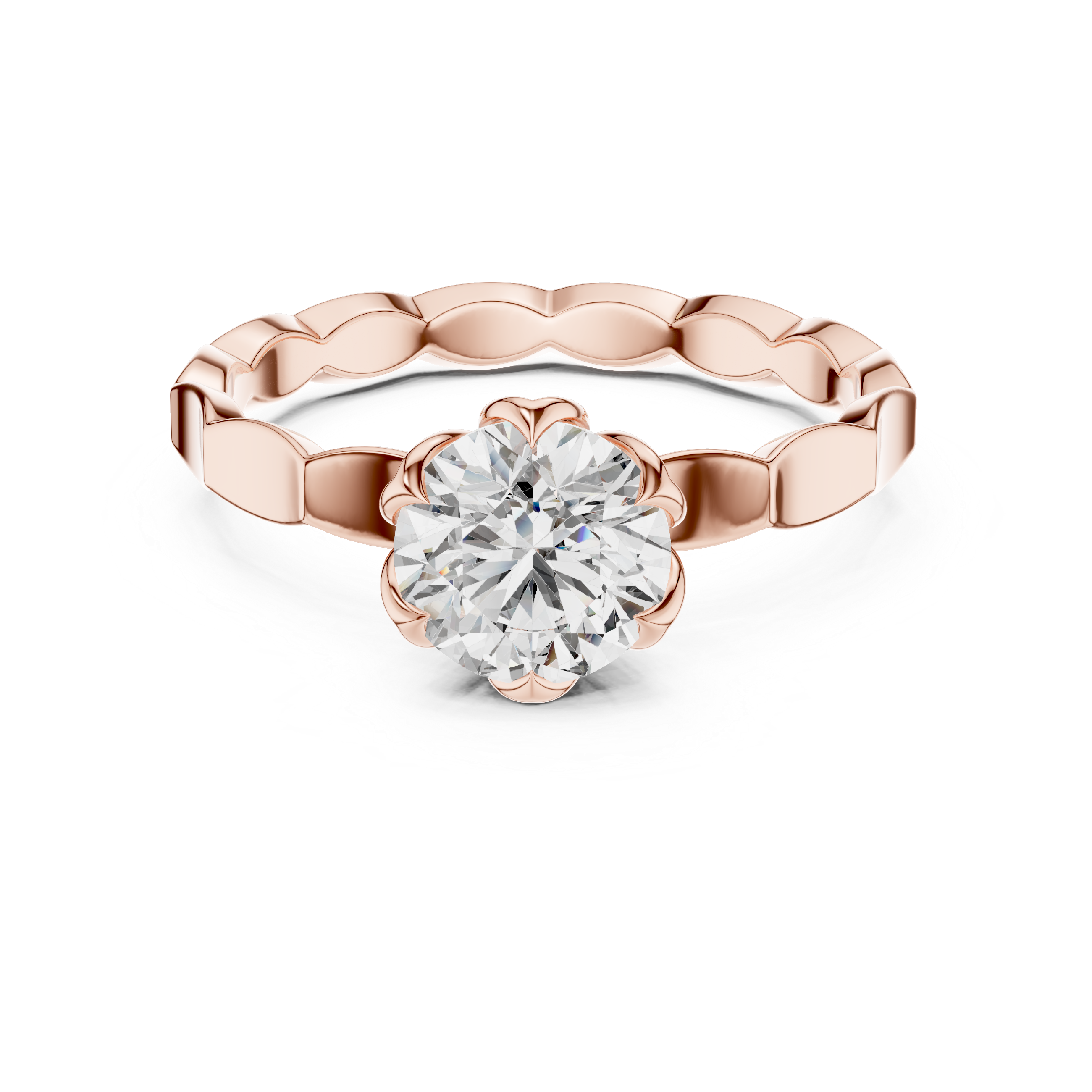 Delicate Floral Solitaire 1 Ct Round Diamond Engagement Ring