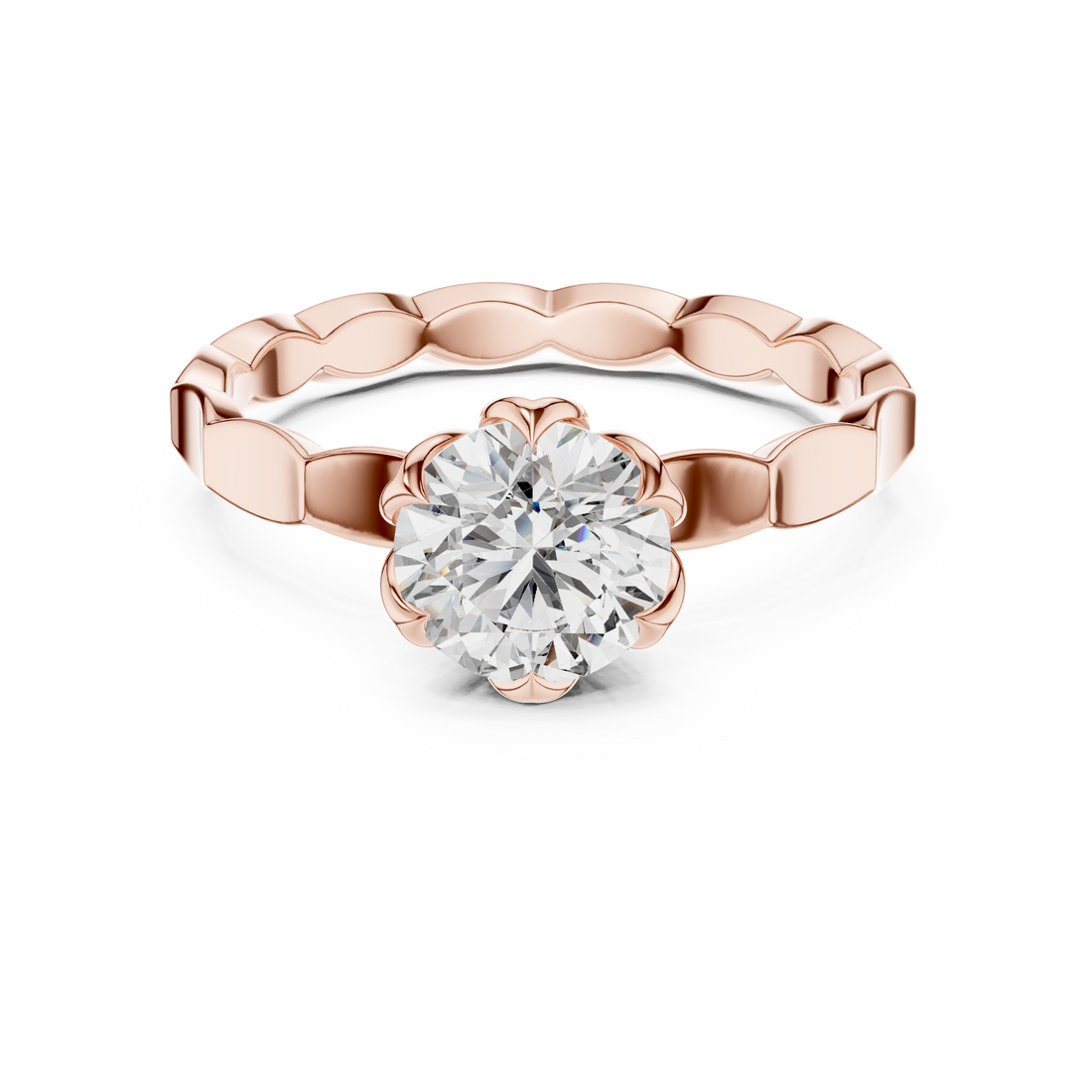 Delicate Floral Solitaire 1 Ct Round Diamond Engagement Ring