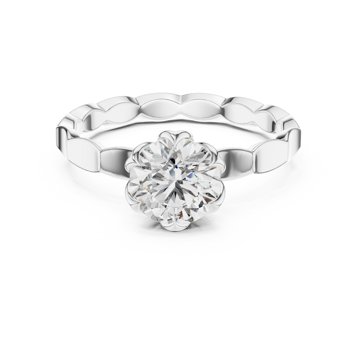 Delicate Floral Solitaire 1 Ct Round Diamond Engagement Ring