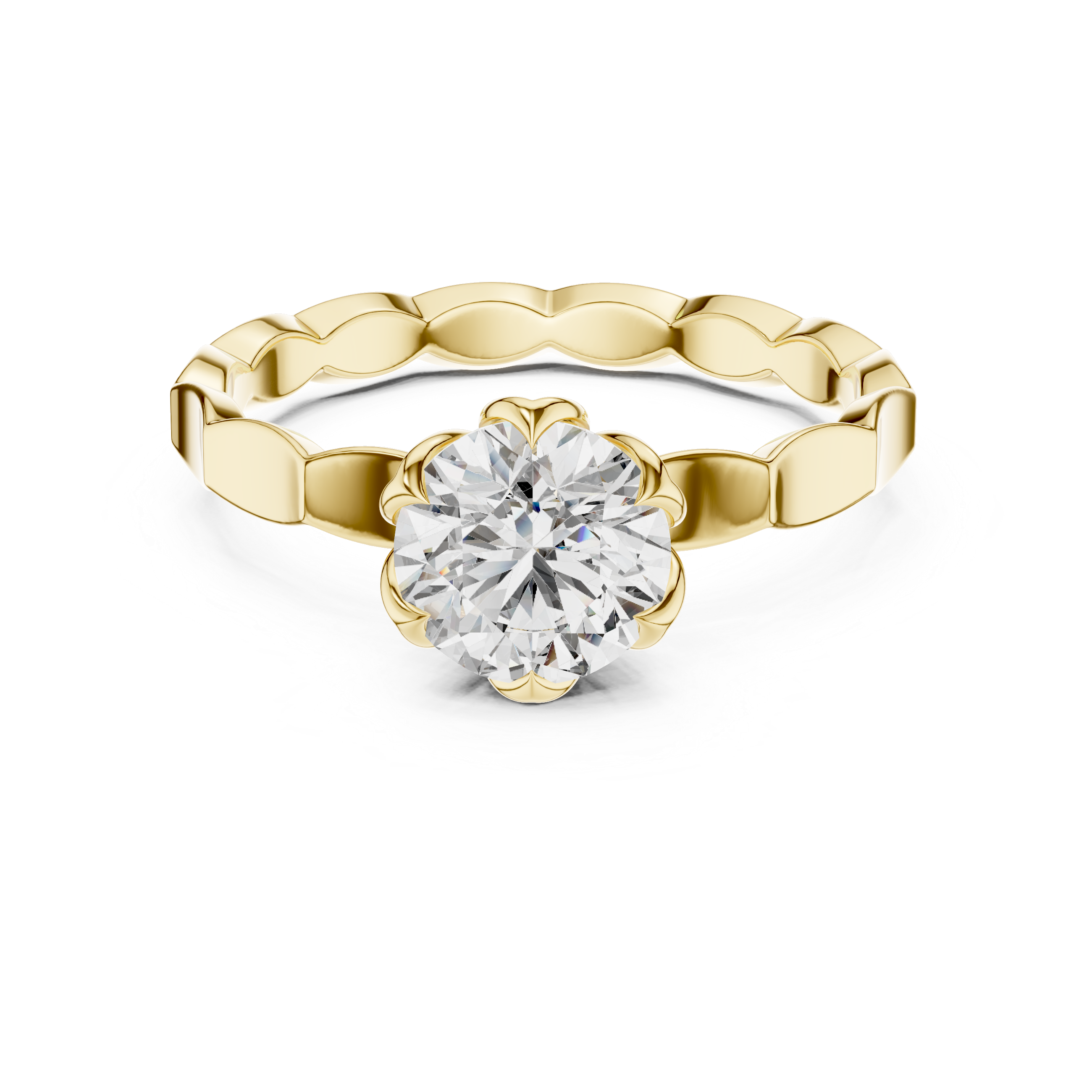 Delicate Floral Solitaire 1 Ct Round Diamond Engagement Ring