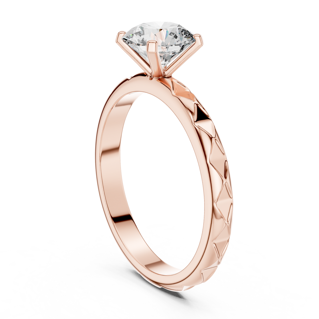 Premium Round Diamond Solitaire Ring – Unique Pattern Band