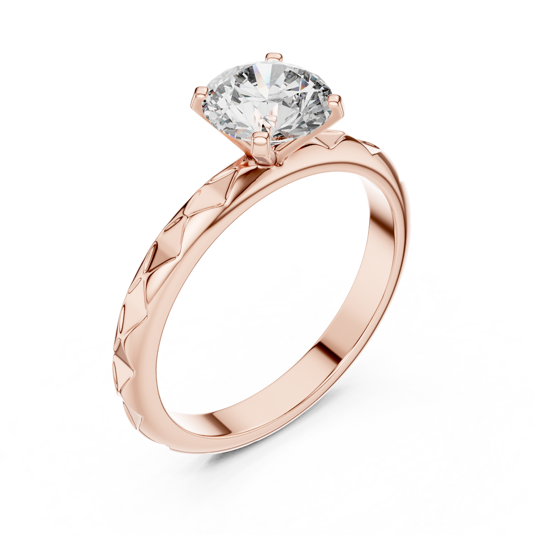 Premium Round Diamond Solitaire Ring – Unique Pattern Band