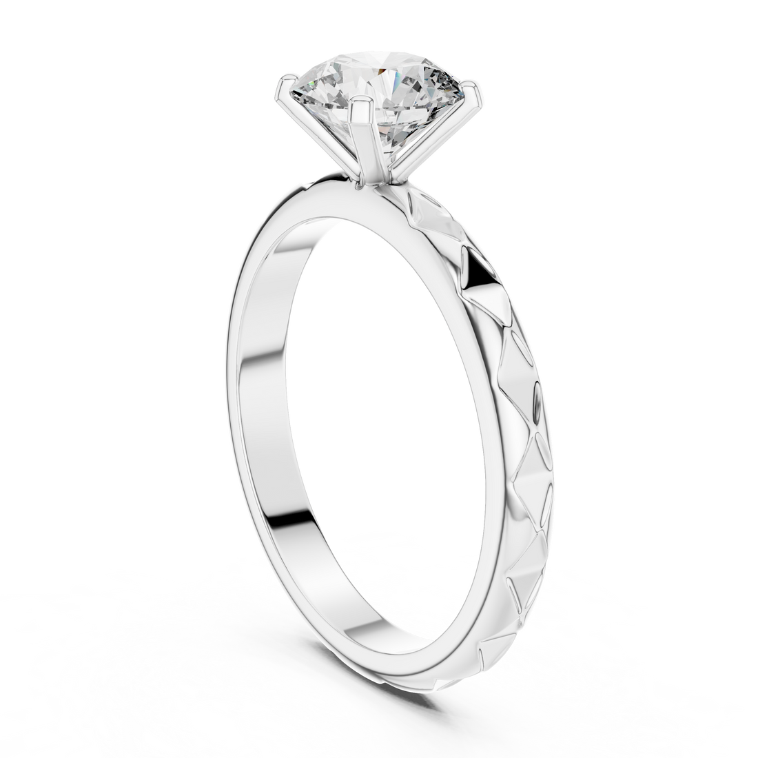 Premium Round Diamond Solitaire Ring – Unique Pattern Band