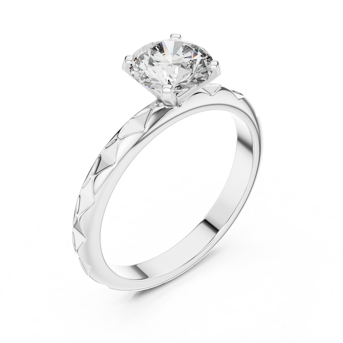 Premium Round Diamond Solitaire Ring – Unique Pattern Band