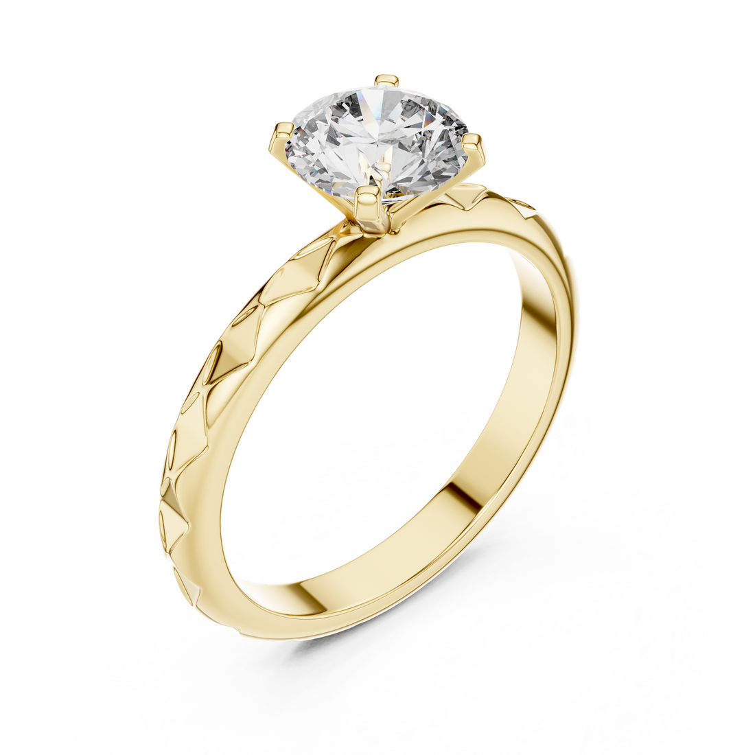 Premium Round Diamond Solitaire Ring – Unique Pattern Band