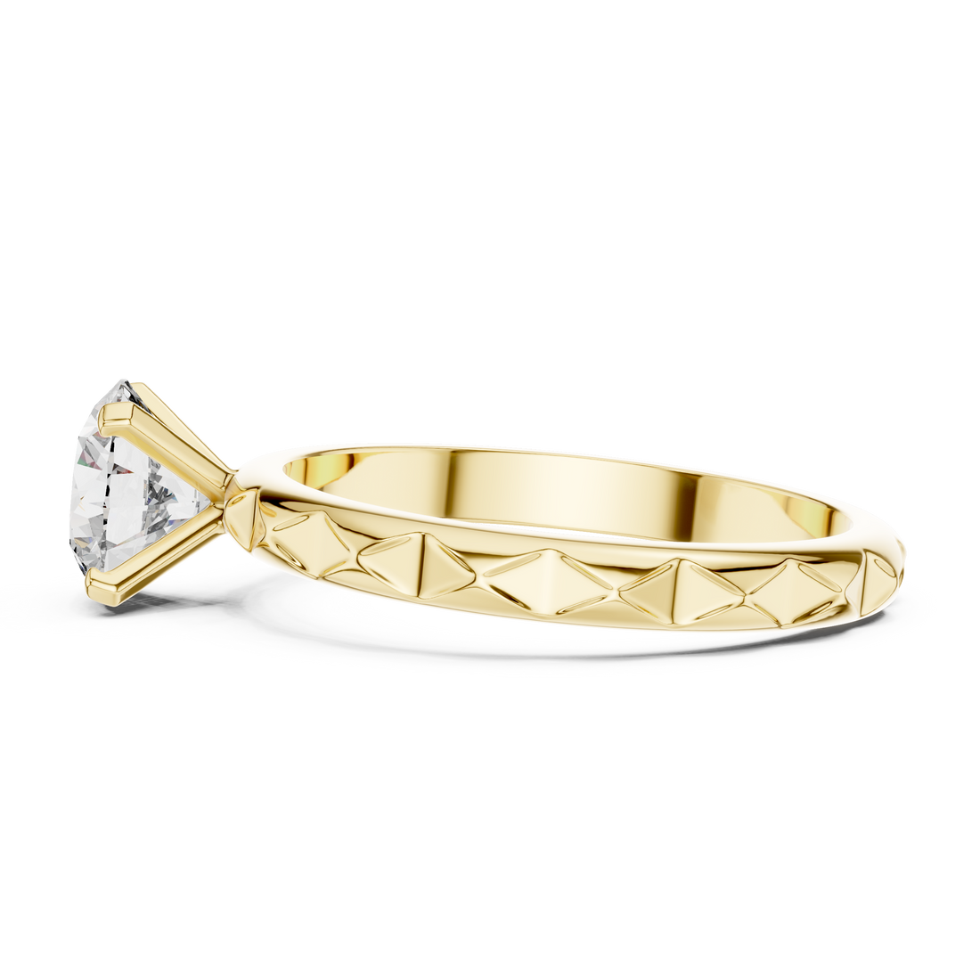 Premium Round Diamond Solitaire Ring – Unique Pattern Band