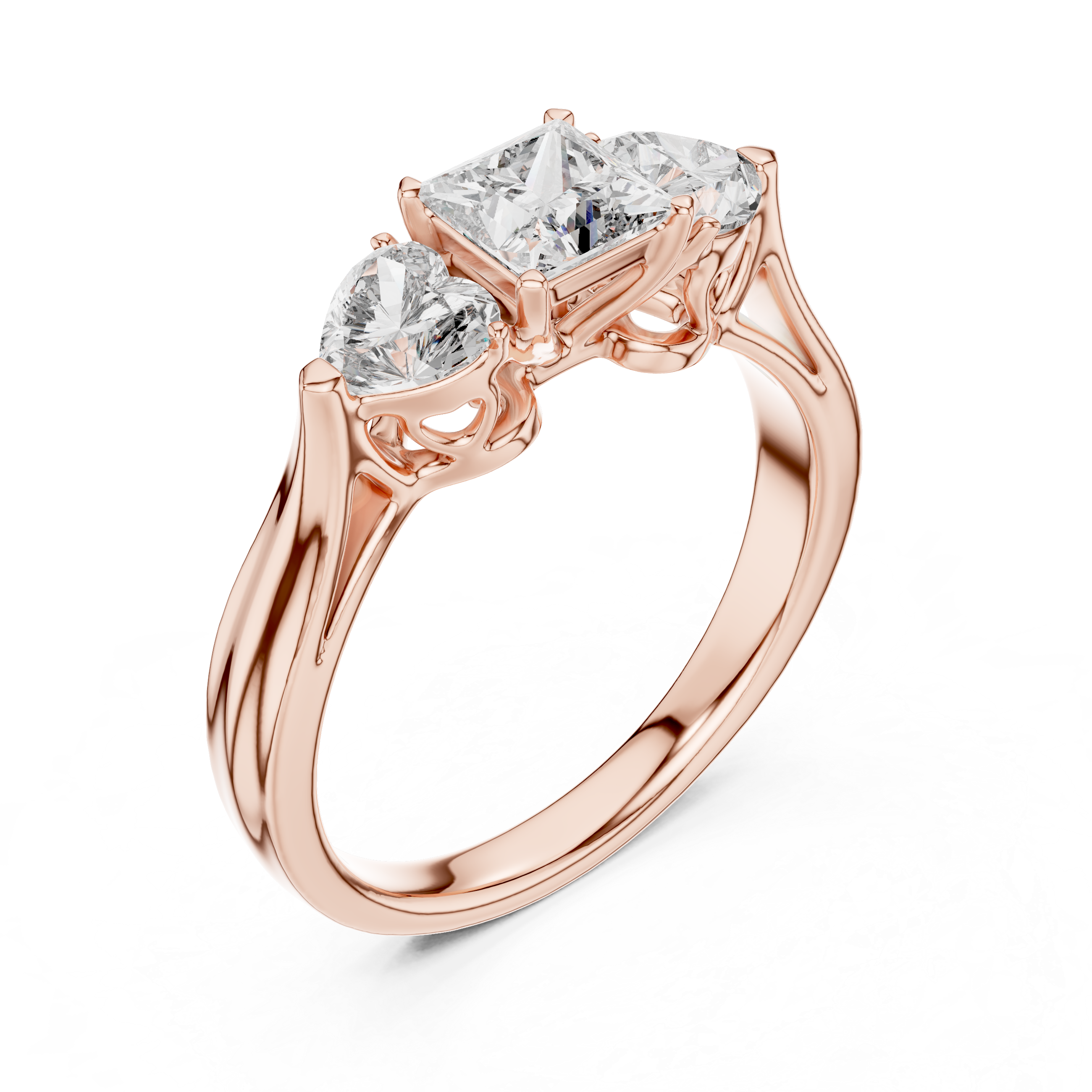Designer Three Stone Diamond Ring with Floral Detailing