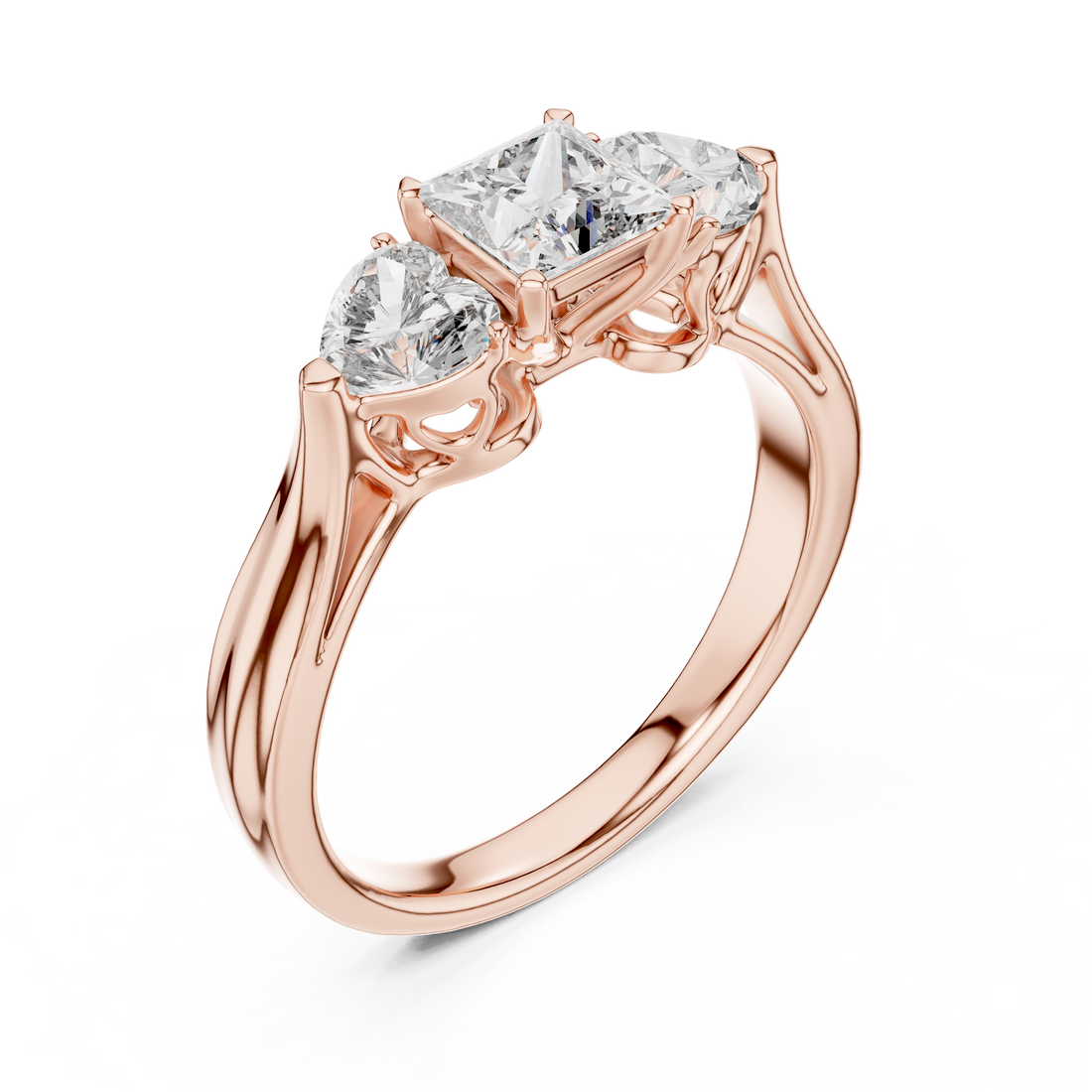 Designer Three Stone Diamond Ring with Floral Detailing
