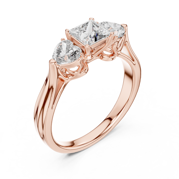 Designer Three Stone Diamond Ring with Floral Detailing